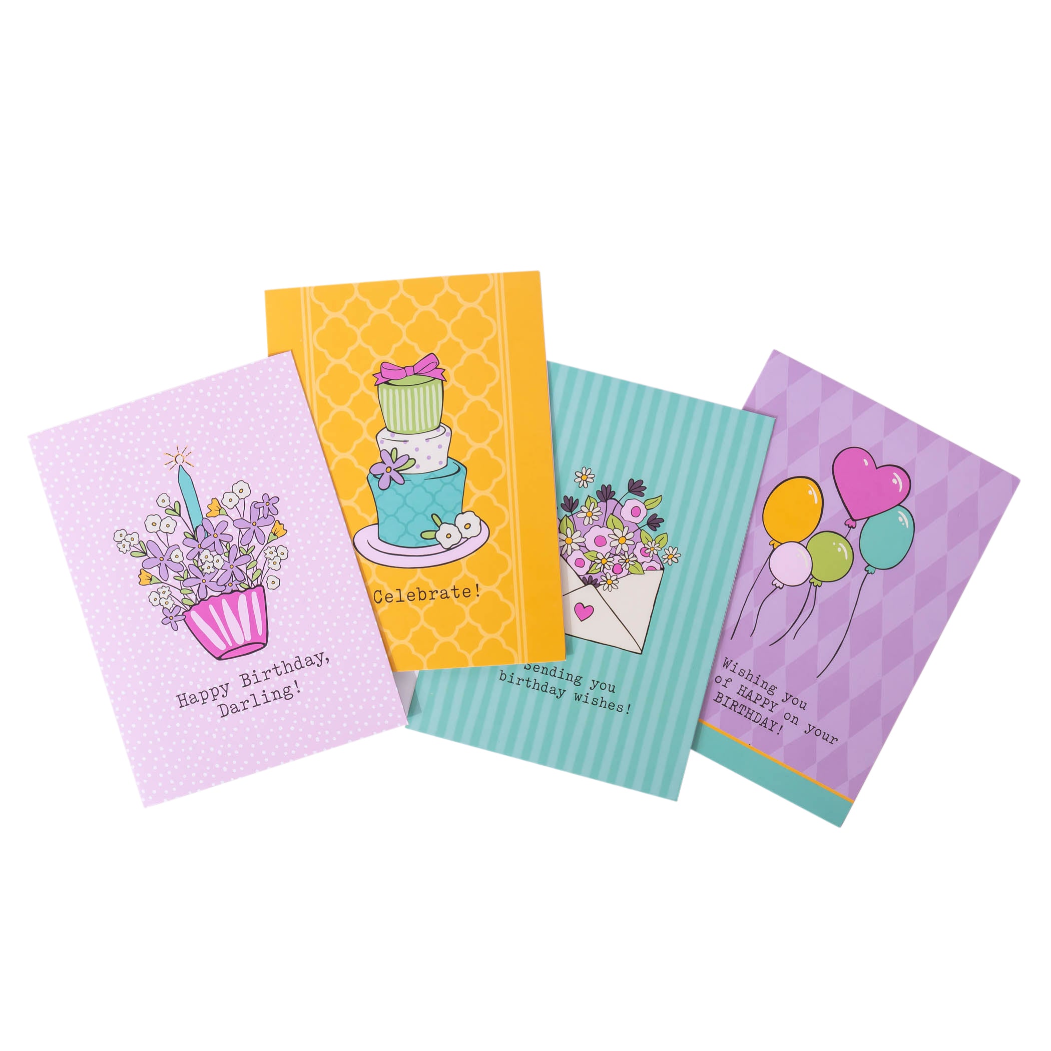 Boxed Greeting Cards: 12CT Birthday for Her - Balloons, Cake, Cupcake and Floral