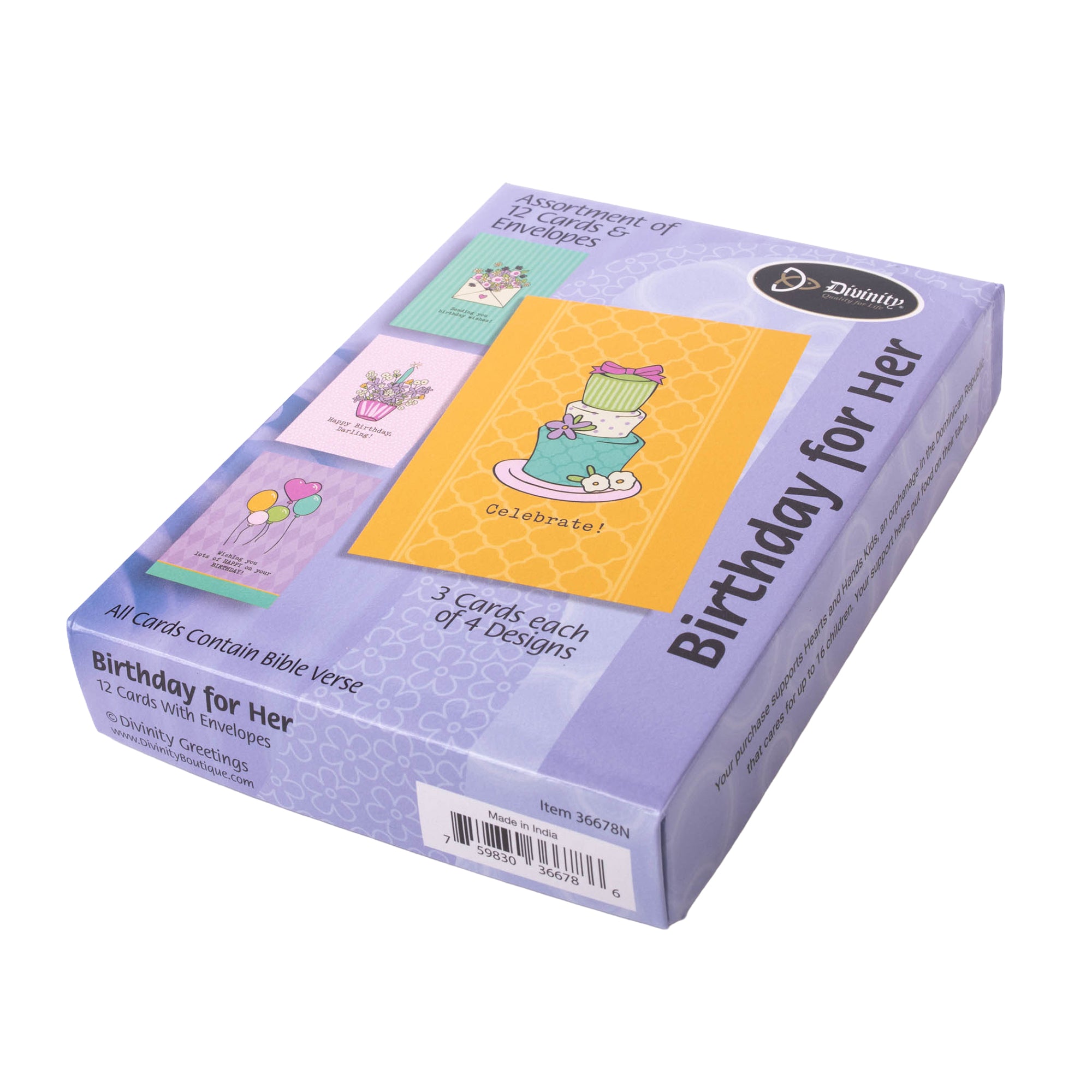 Boxed Greeting Cards: 12CT Birthday for Her - Balloons, Cake, Cupcake and Floral