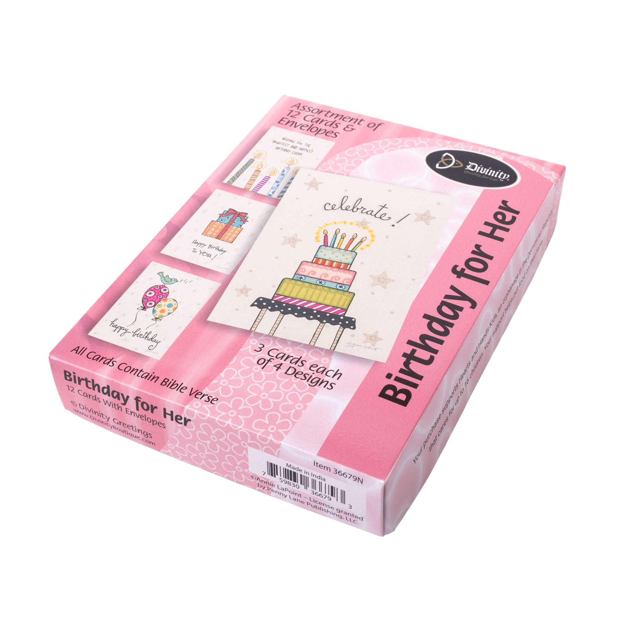 Boxed Greeting Cards: 12CT Birthday for Her - Whimsical Illustration