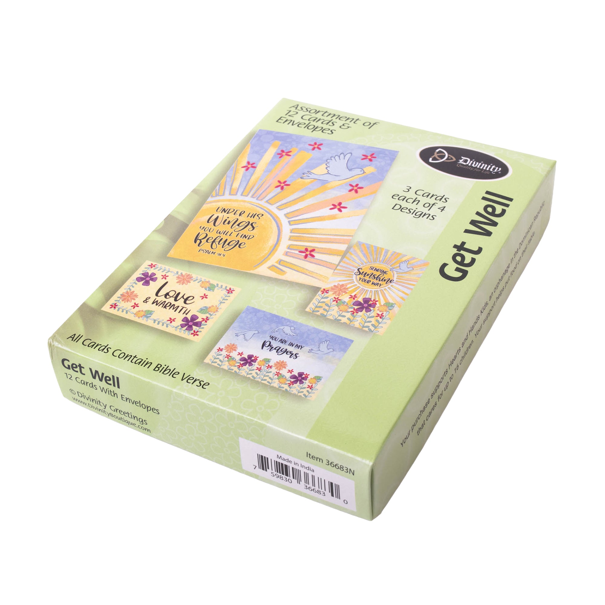 Boxed Greeting Cards: 12CT Get Well - Sunshine and Flowers
