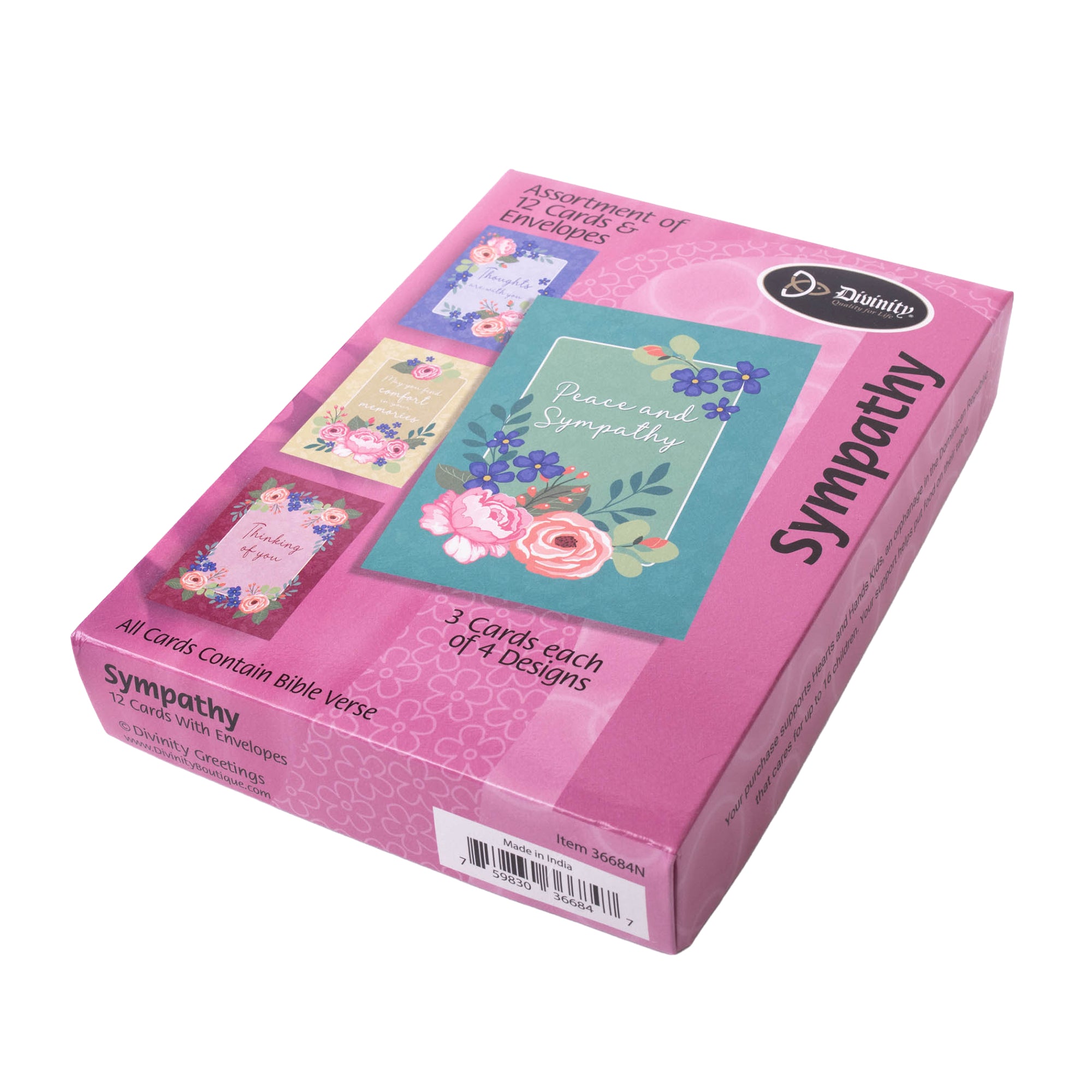 Boxed Greeting Cards: 12CT Sympathy - Peach Flowers