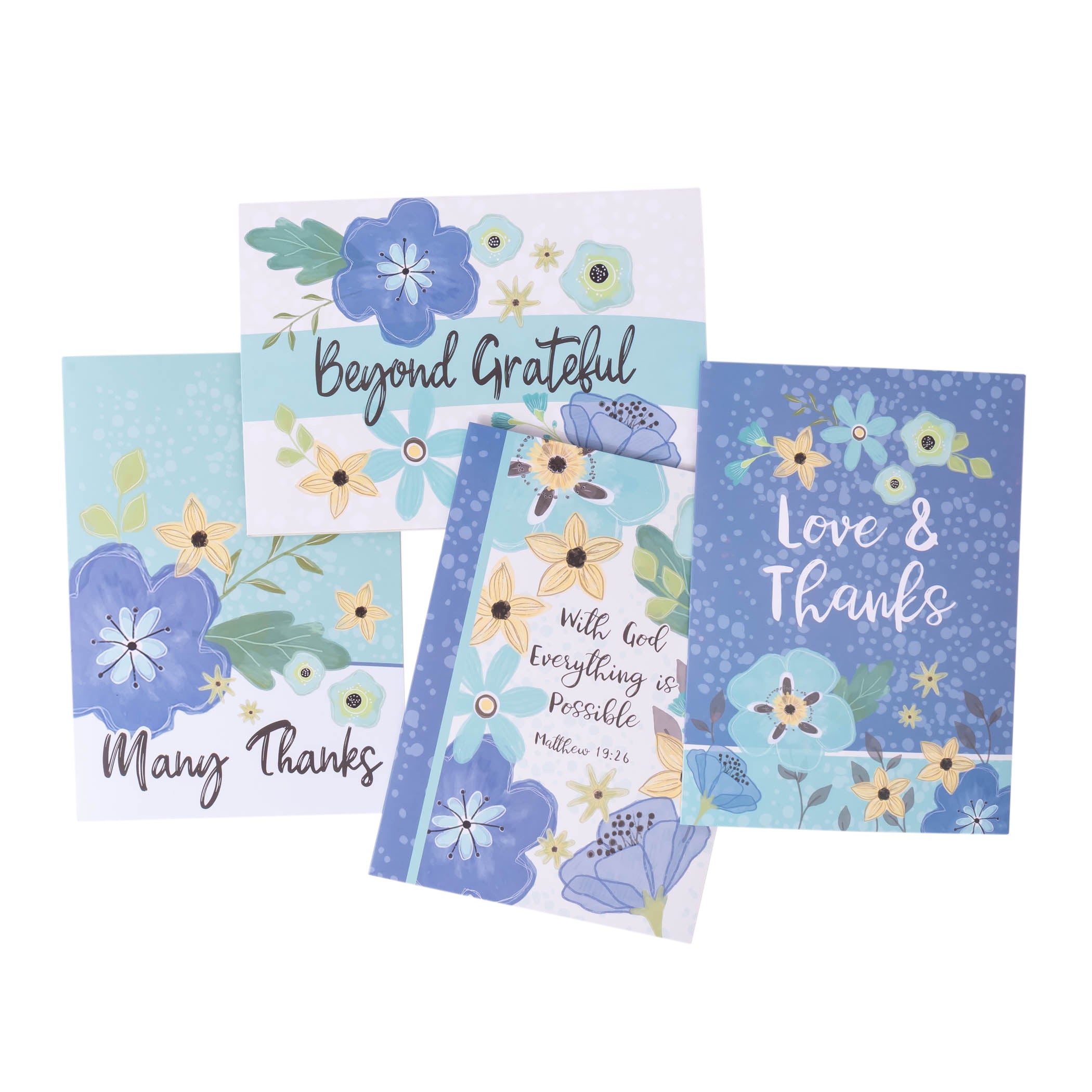 Boxed Greeting Cards: 12CT Thank You - Blue and Teal Floral