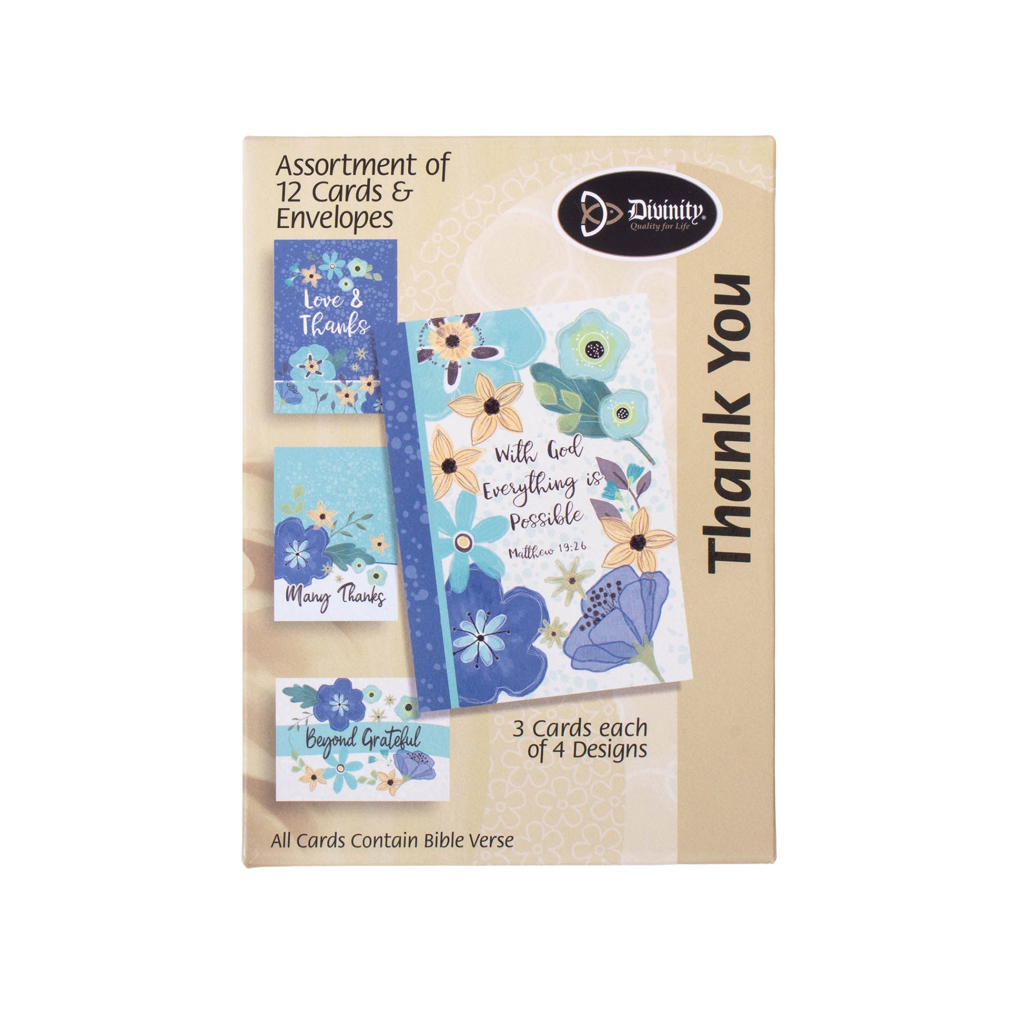 Boxed Greeting Cards: 12CT Thank You - Blue and Teal Floral