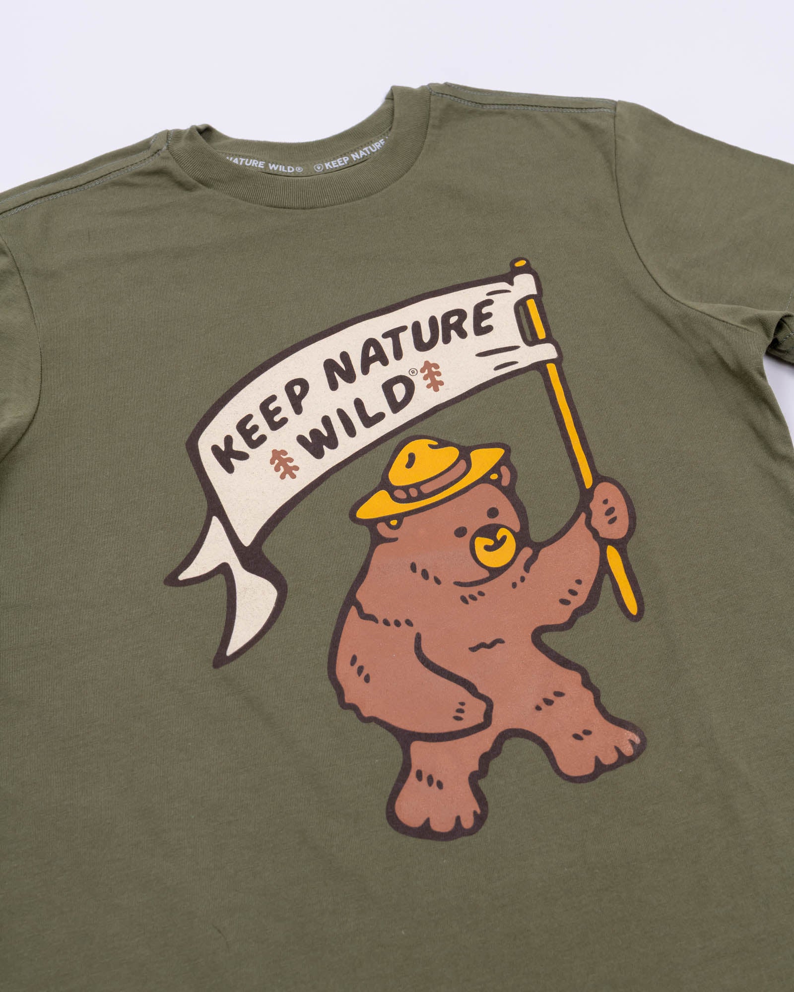 Happy Camper Bear Youth Tee | Olive