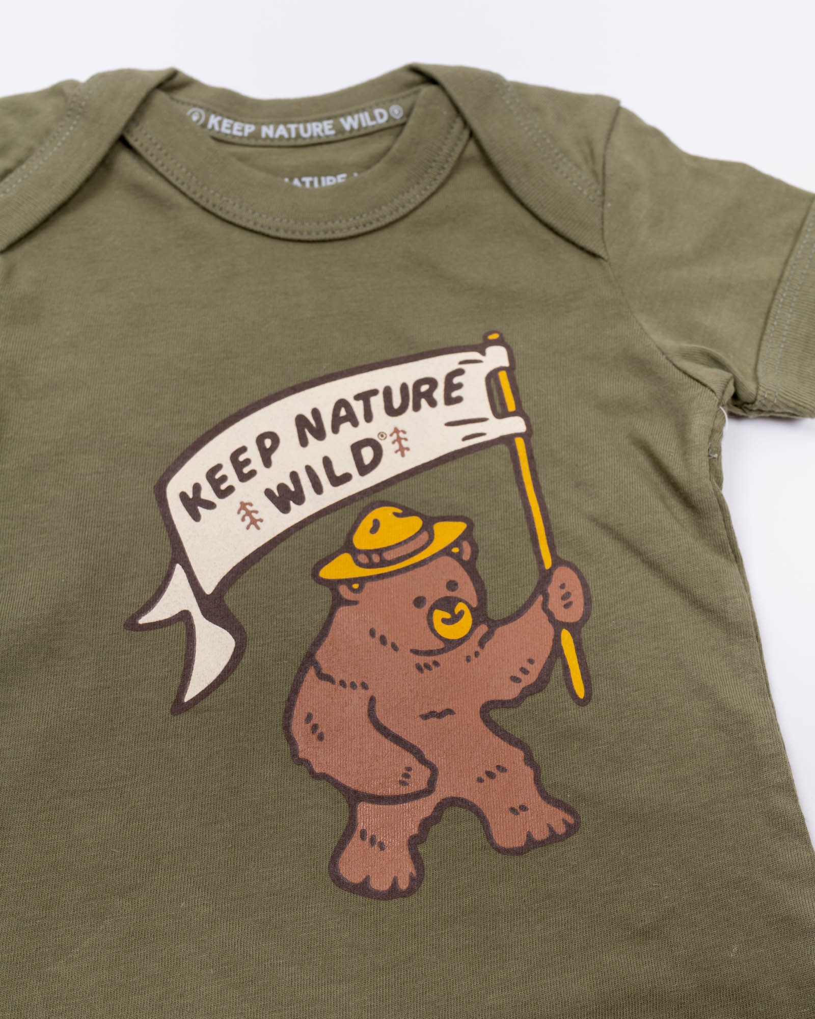 Happy Camper Bear Baby Bodysuit | Olive