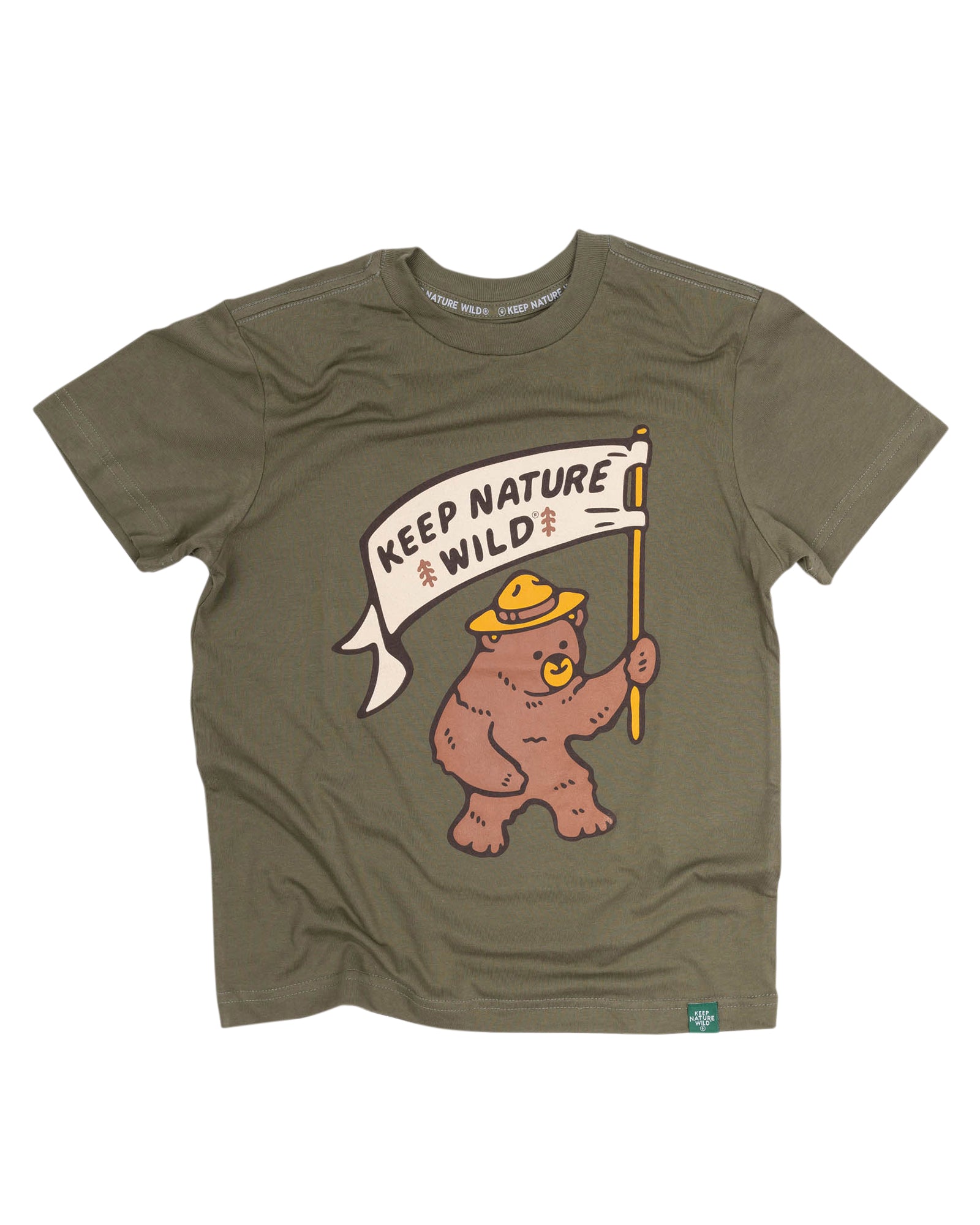 Happy Camper Bear Youth Tee | Olive