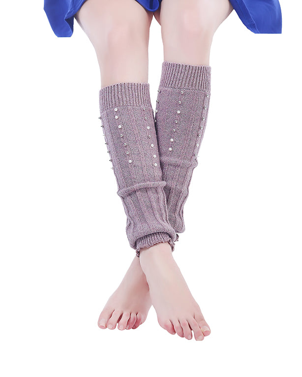 Purple Pearls on Knit Leg Warmers