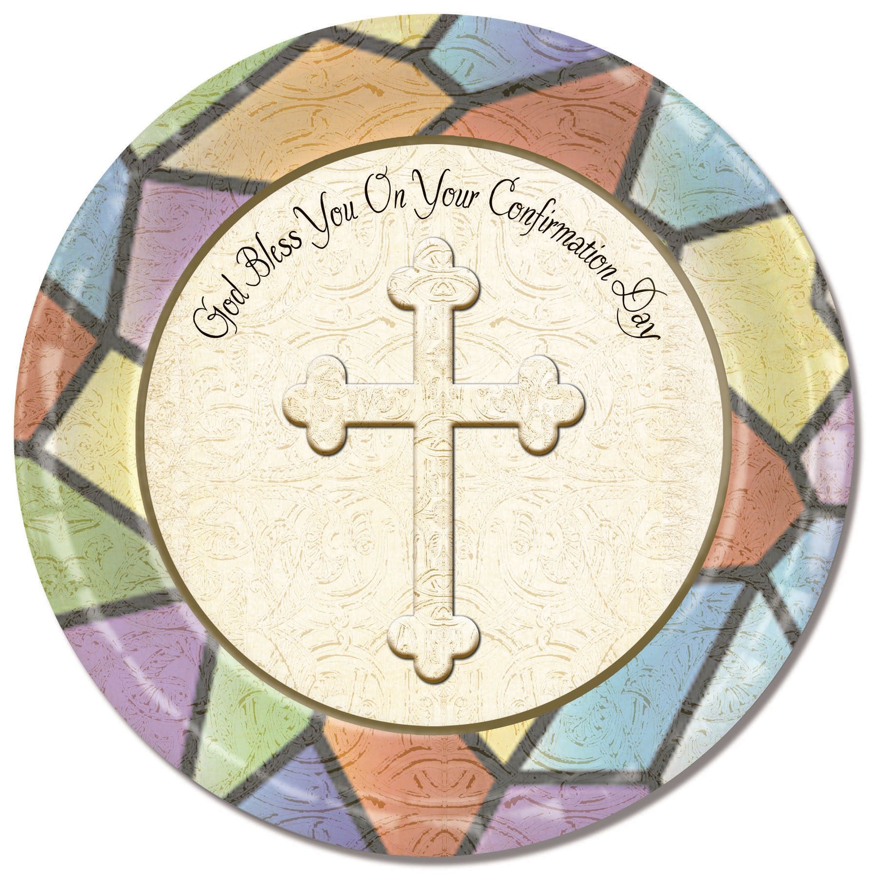 Divinity Boutique Confirmation Stained Glass with Scripture Paper Plate
