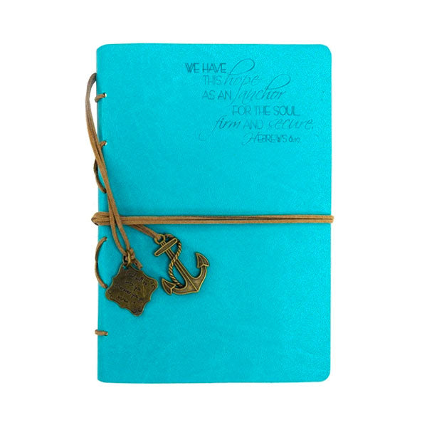 Faux Leather Journal : Hope As An Anchor With Anchor Charm Aqua
