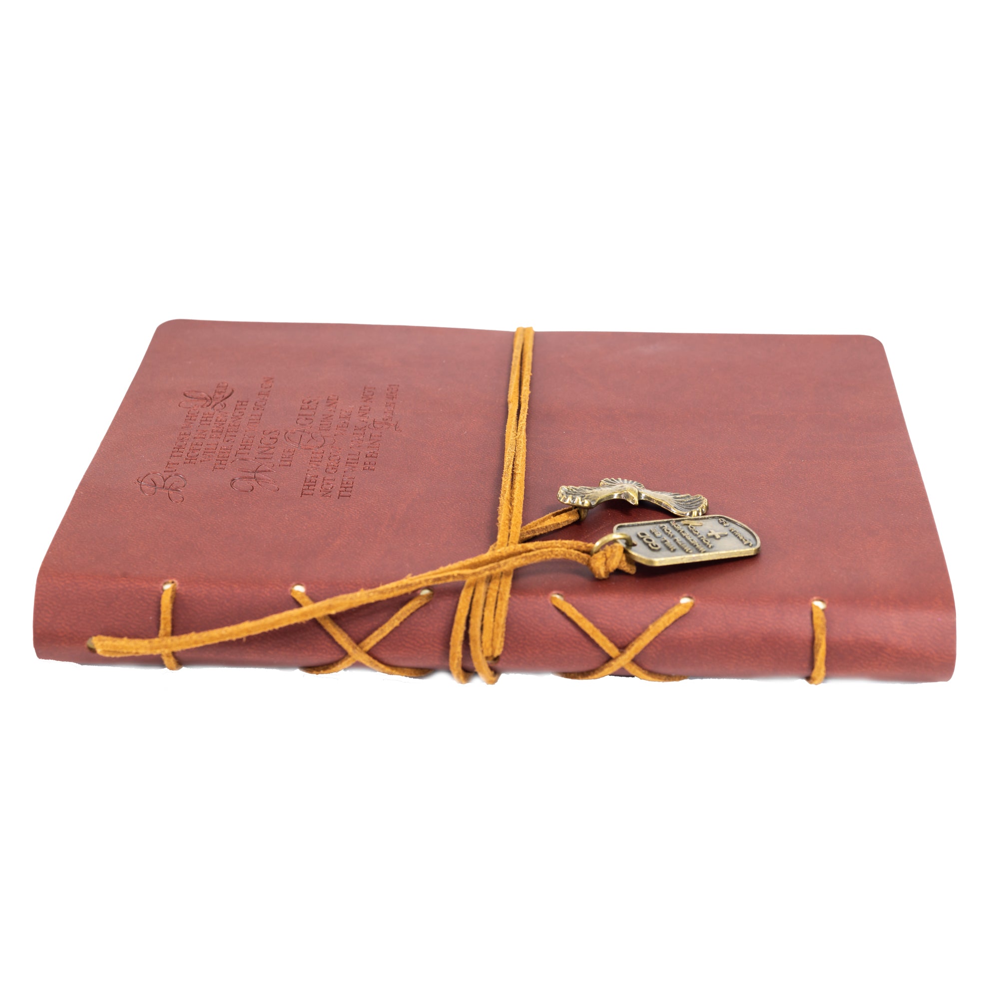 Faux Leather Journal : Wings Like Eagles With Eagle Charm Brown