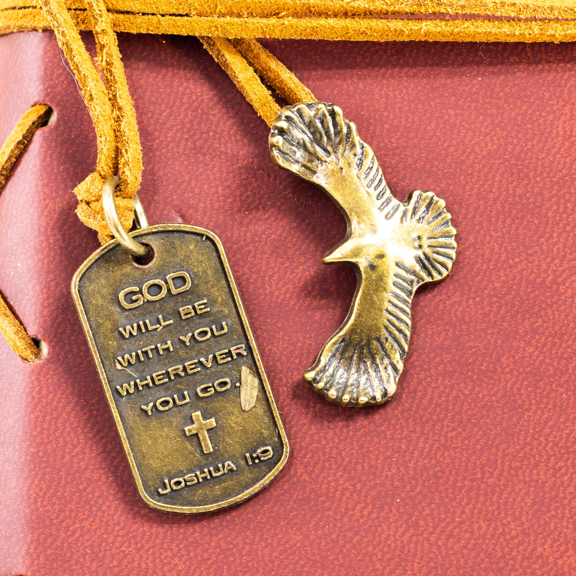 Faux Leather Journal : Wings Like Eagles With Eagle Charm Brown