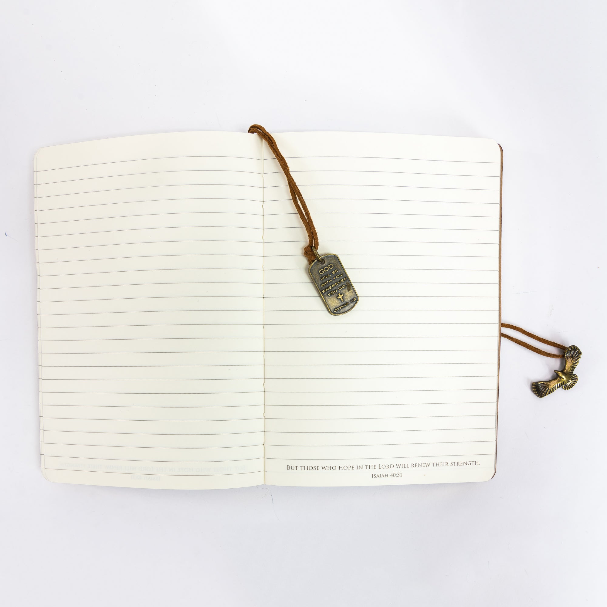 Faux Leather Journal : Wings Like Eagles With Eagle Charm Brown