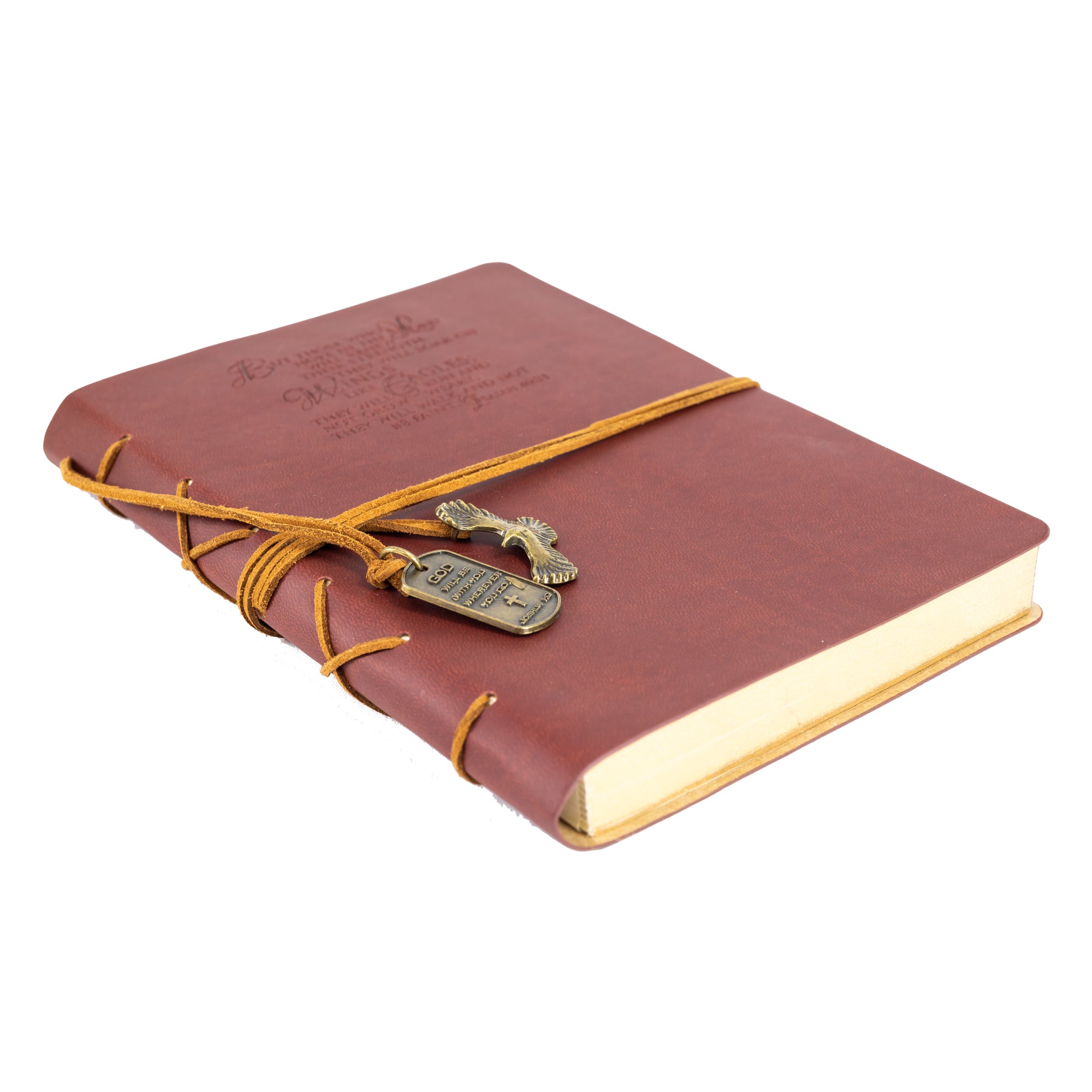 Faux Leather Journal : Wings Like Eagles With Eagle Charm Brown