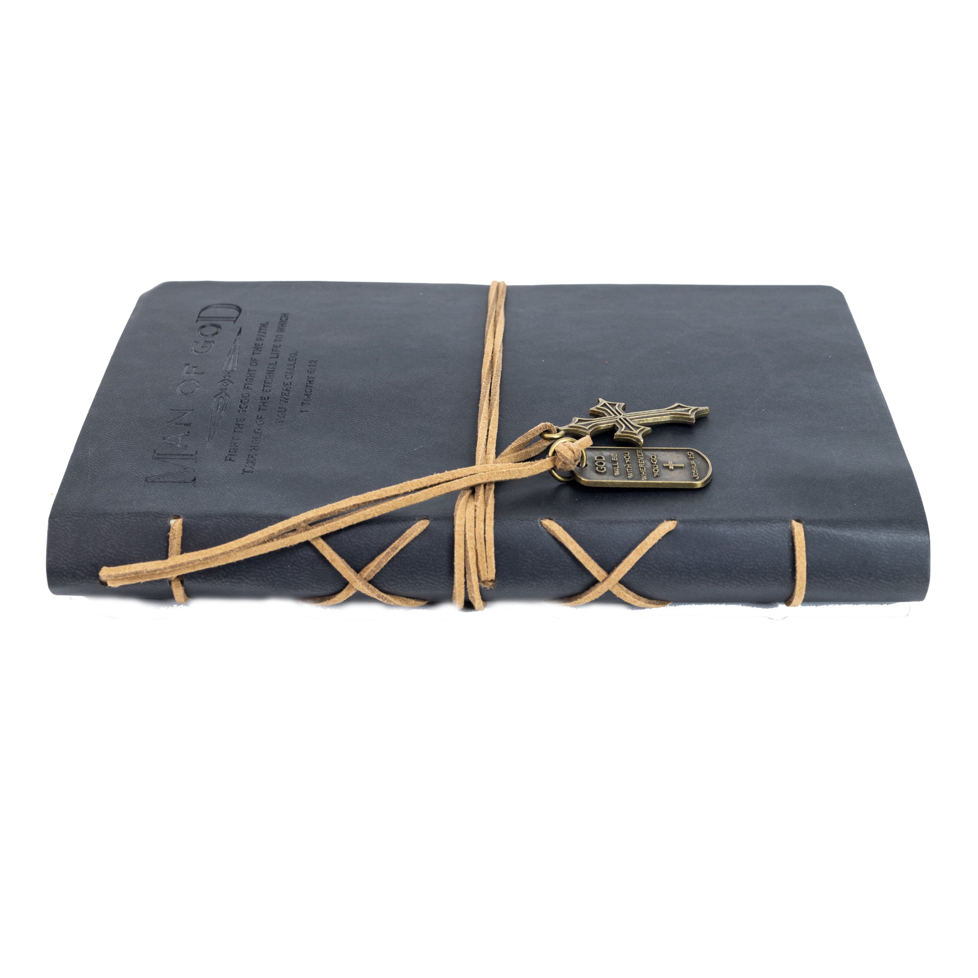 Faux Leather Journal : Man Of God With Cross Charm Black