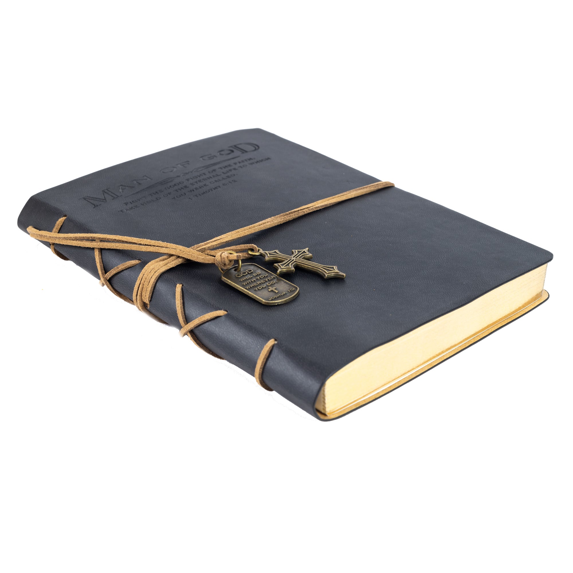 Faux Leather Journal : Man Of God With Cross Charm Black