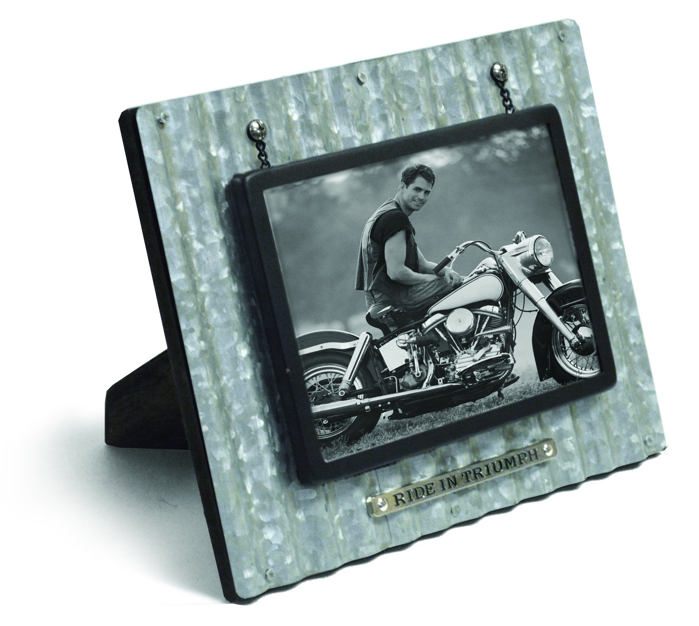 Divinity Boutique God's Garage: Ride in Triumph Corrugated Metal Photo Frame