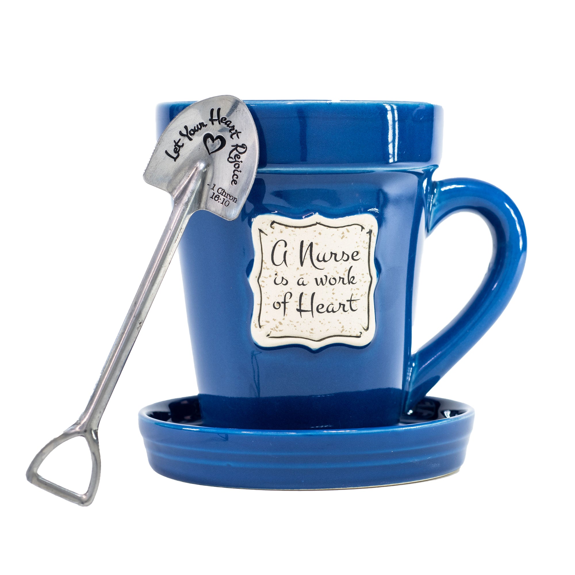 Blue Flower Pot Mug w/Scripture - Nurse