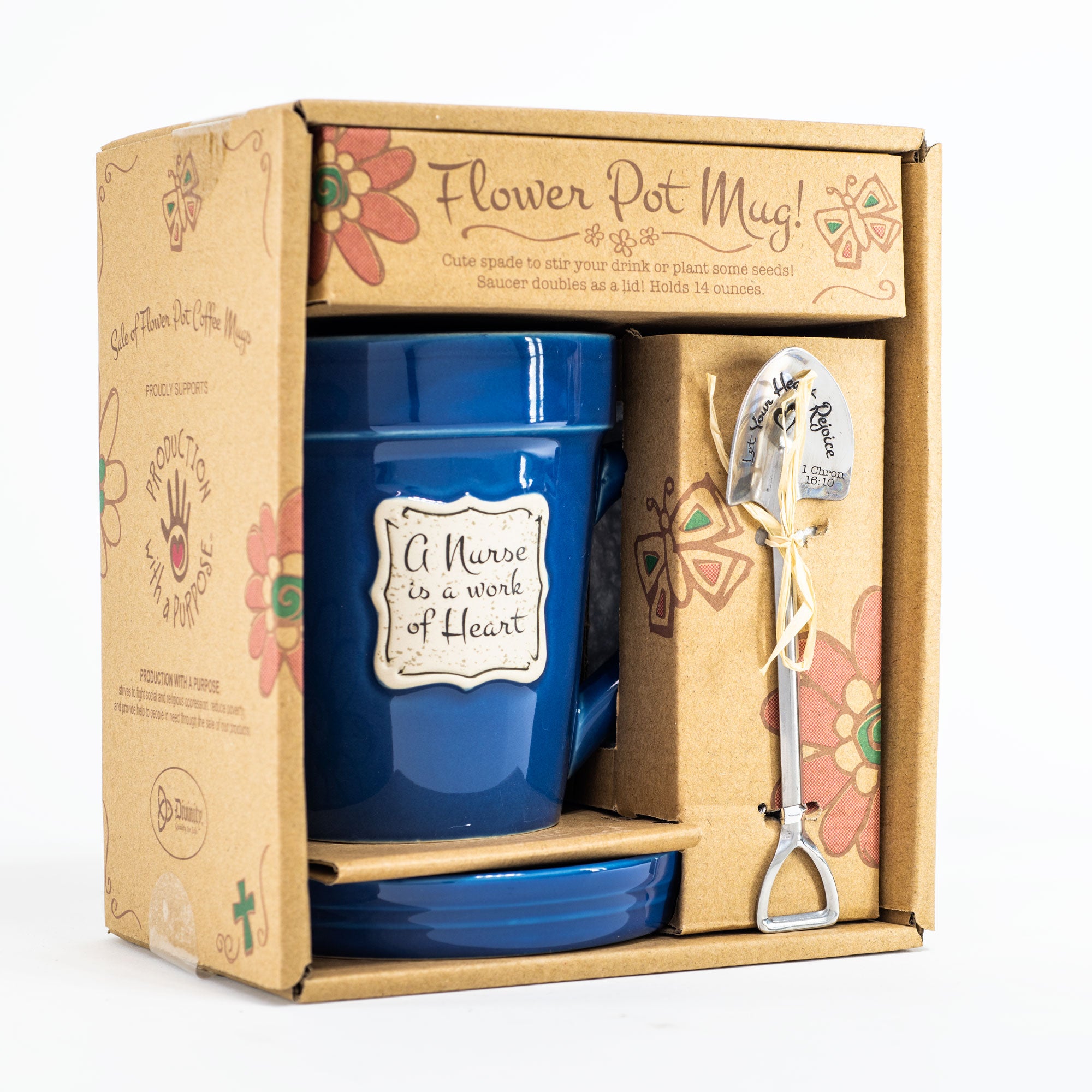 Blue Flower Pot Mug w/Scripture - Nurse