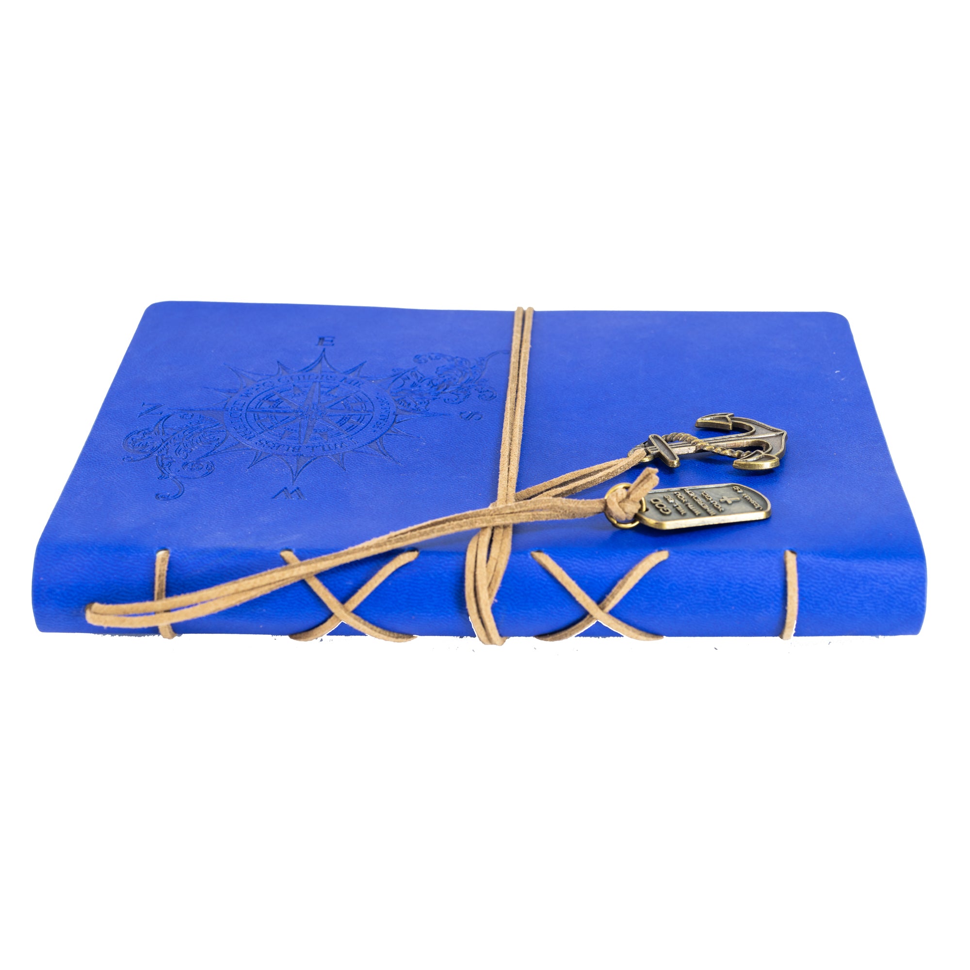 Faux Leather Journal : Leather Wrapped Royal Blue Compass