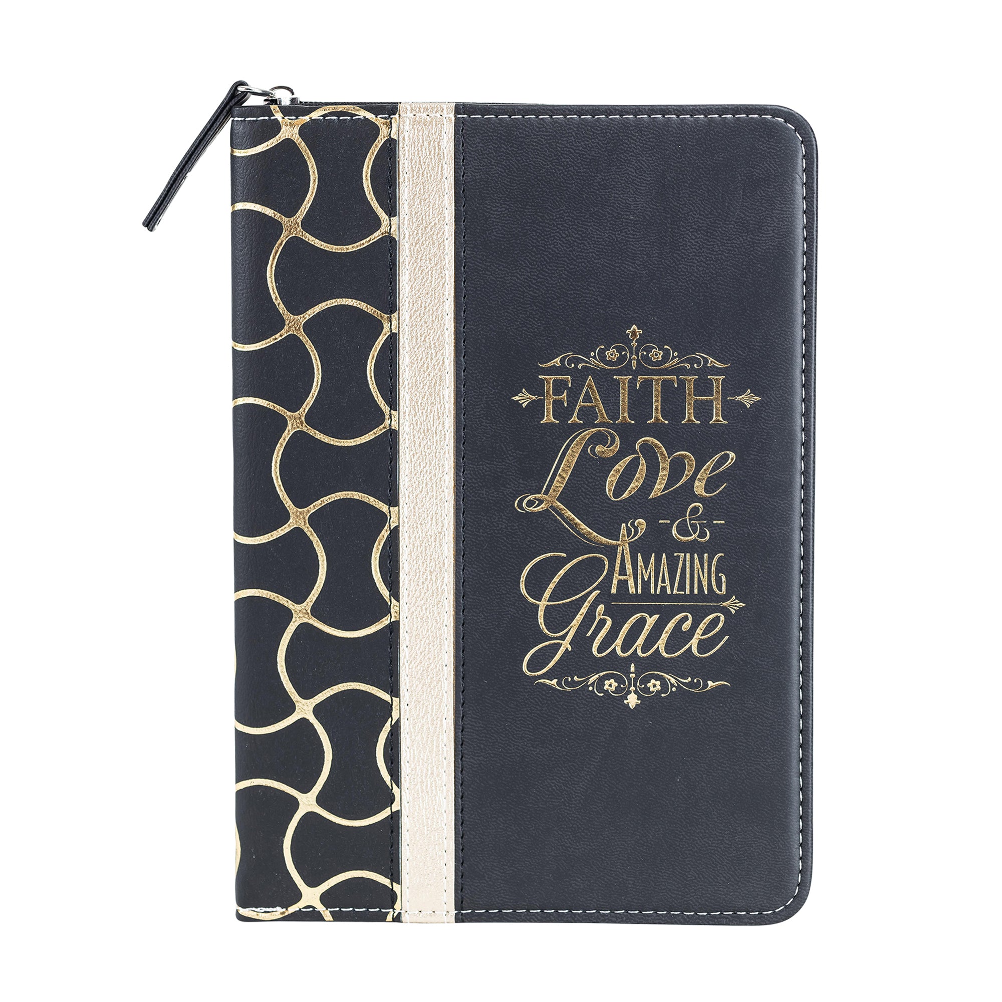 Divine Details: Zippered Journal Black And Gold - Faith Love Amazing Grace