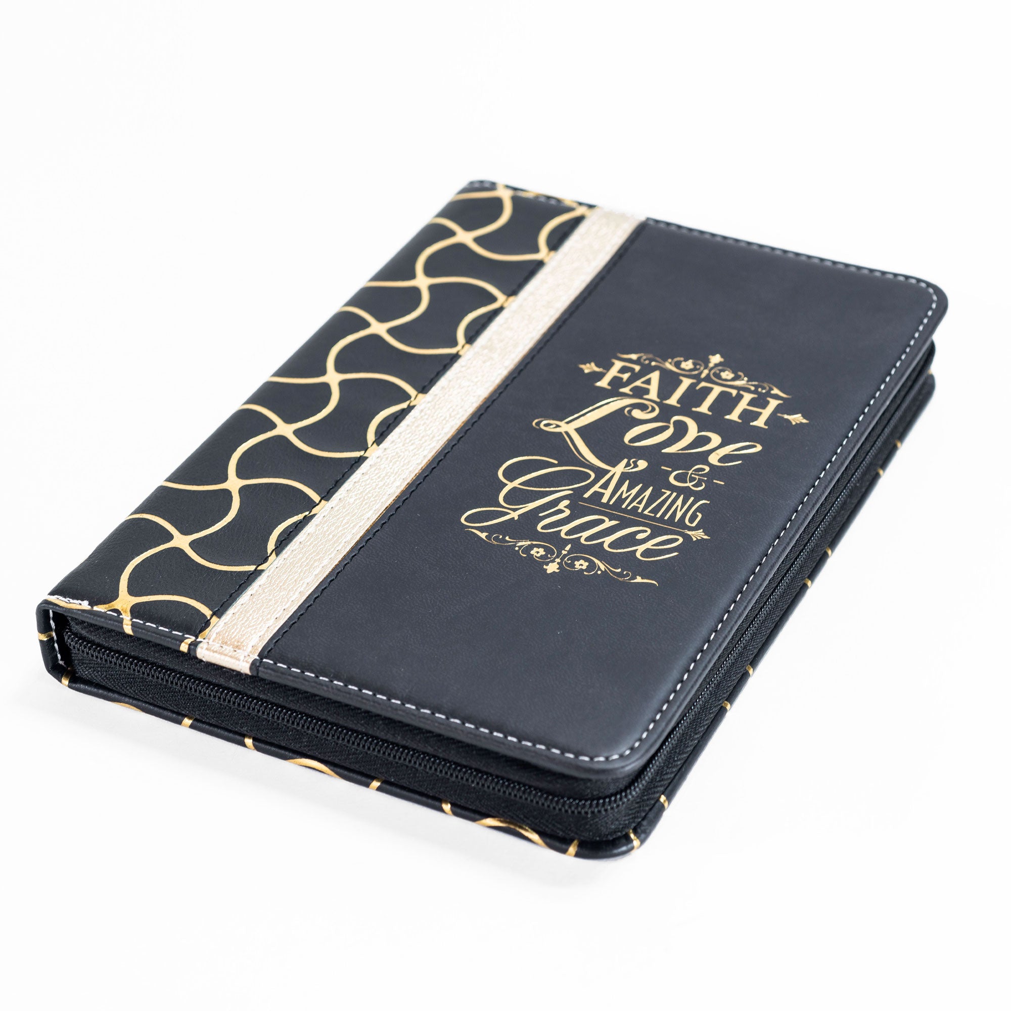 Divine Details: Zippered Journal Black And Gold - Faith Love Amazing Grace