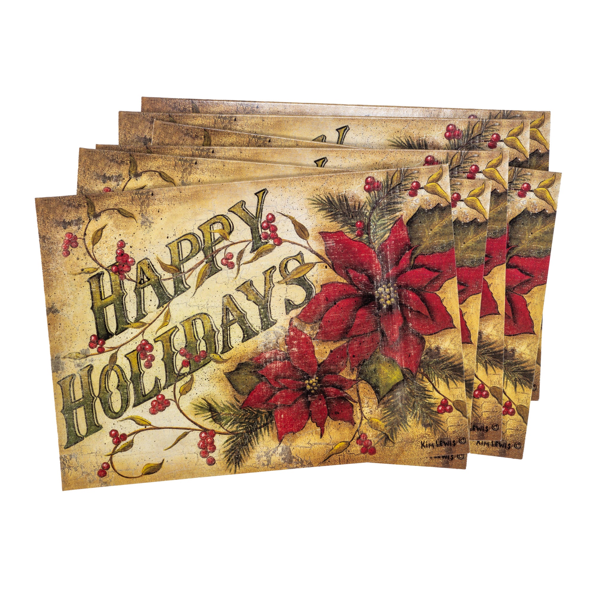 Single Christmas Card Set of 6: Vintage Happy Holidays