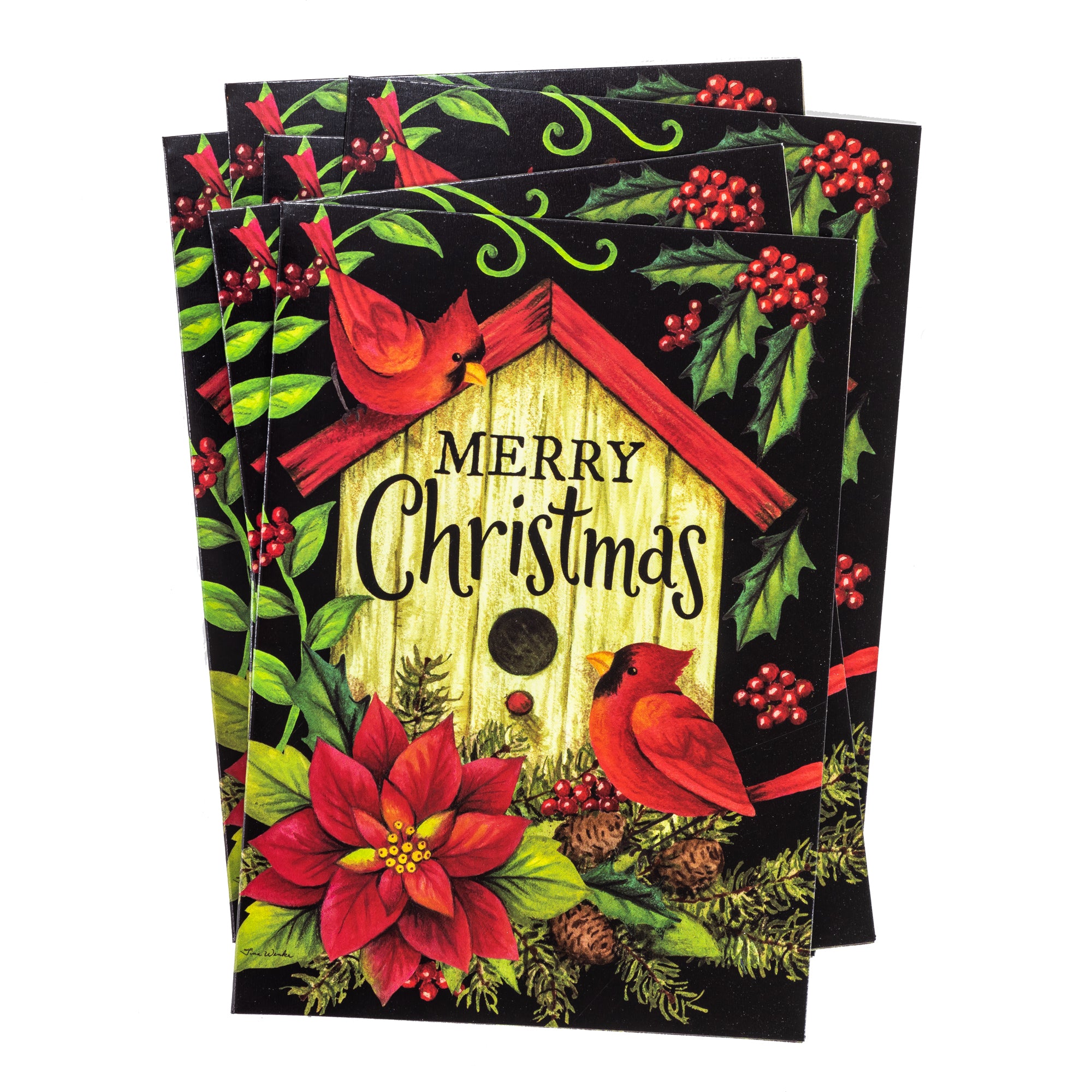 Single Christmas Cards Set of 6: Merry Christmas Cardinal Birdhouse