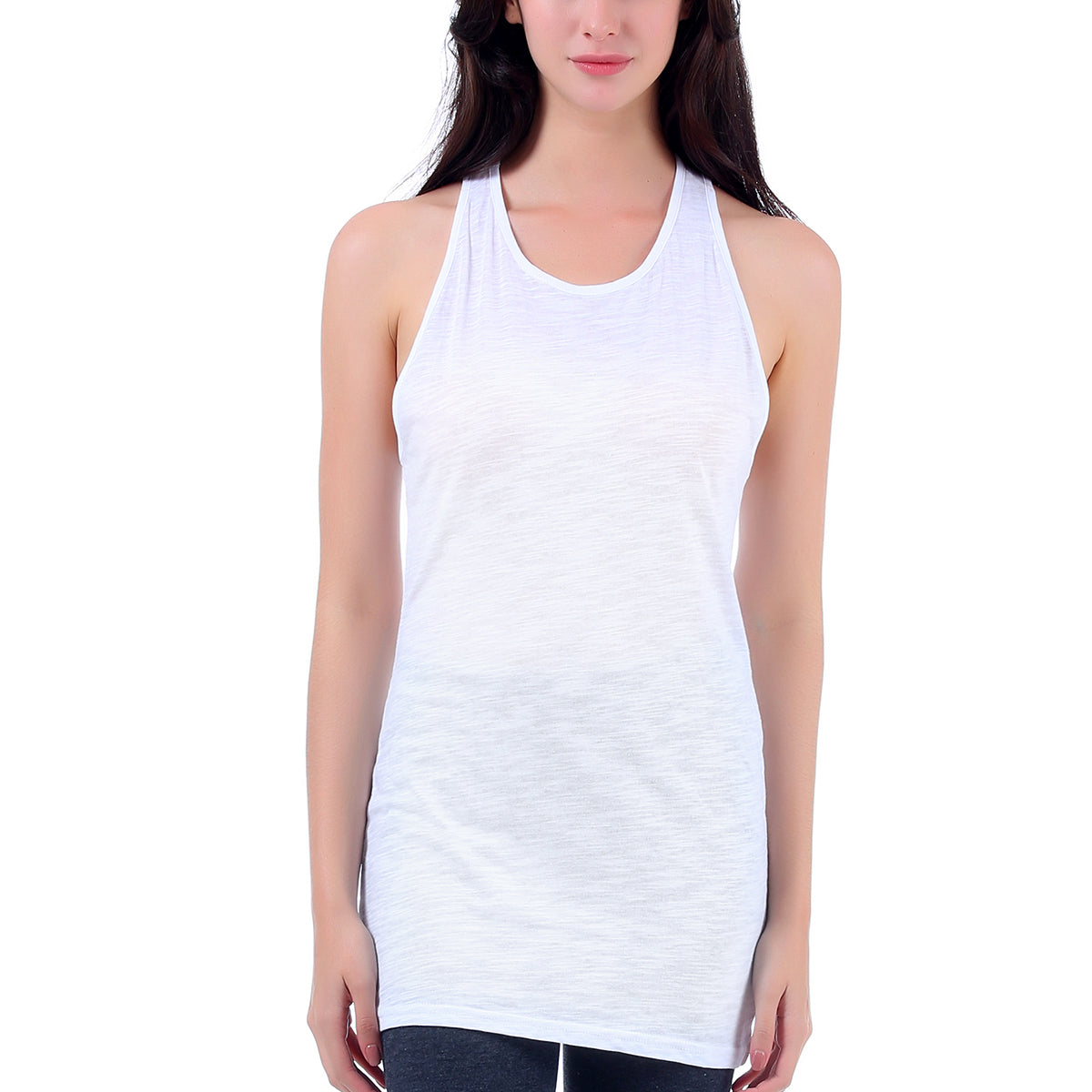 M2O: L/XL White Racerback Long Tank