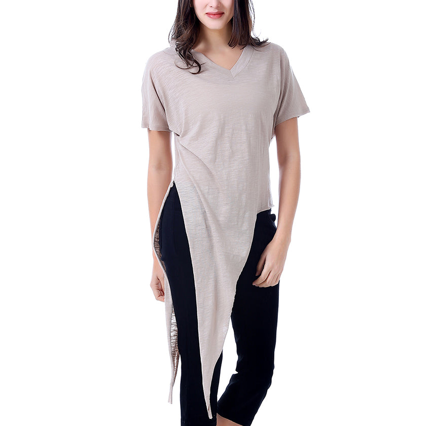 M2O: L/XL Khaki Peekaboo Cut And Tie T- Shirt