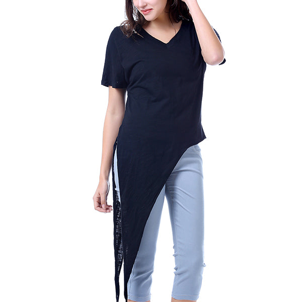 M2O: L/XL Black Peekaboo Cut And Tie T- Shirt