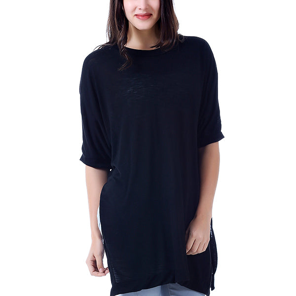 M2O: L/XL Black Split Sides Shirt Tail T-Shirt