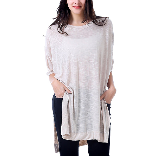 M2O: S/M Khaki Split Sides Shirt Tail T-Shirt