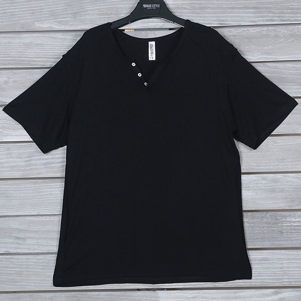 M2O: L/XL White M/M Raw Edge Button Henley