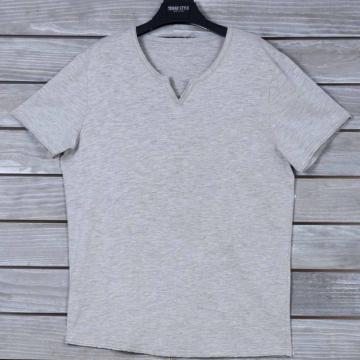 M2O: S/M Grey Raw Edge V-Neck Henley