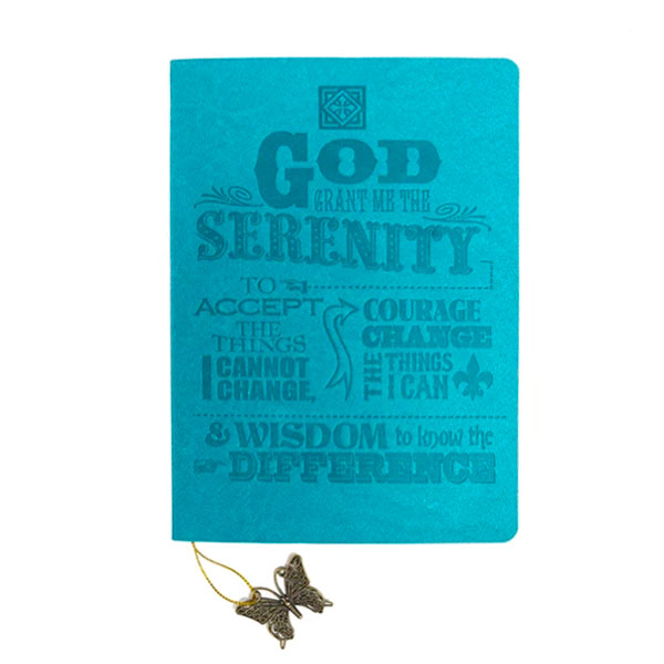 Faux Leather Journal : Teal Serenity Prayer, Butterfly Charm