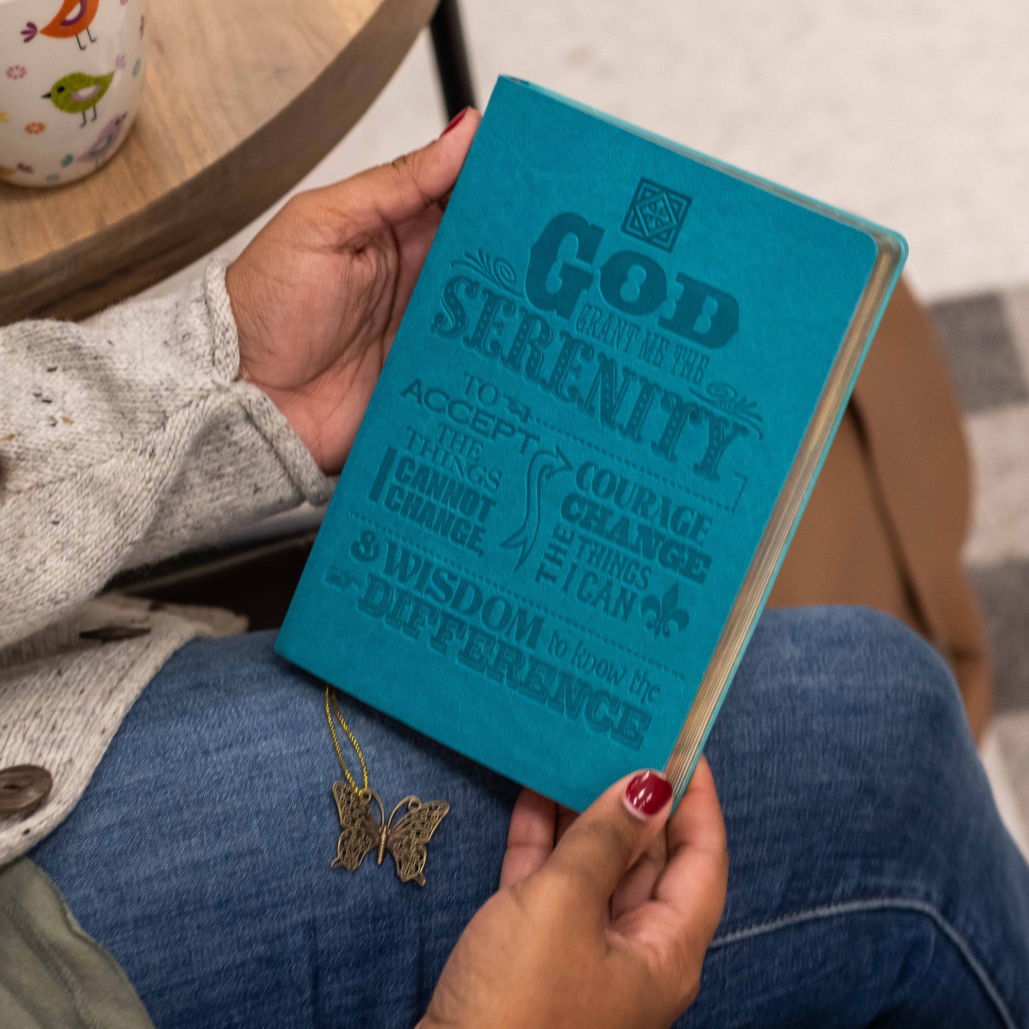 Faux Leather Journal : Teal Serenity Prayer, Butterfly Charm