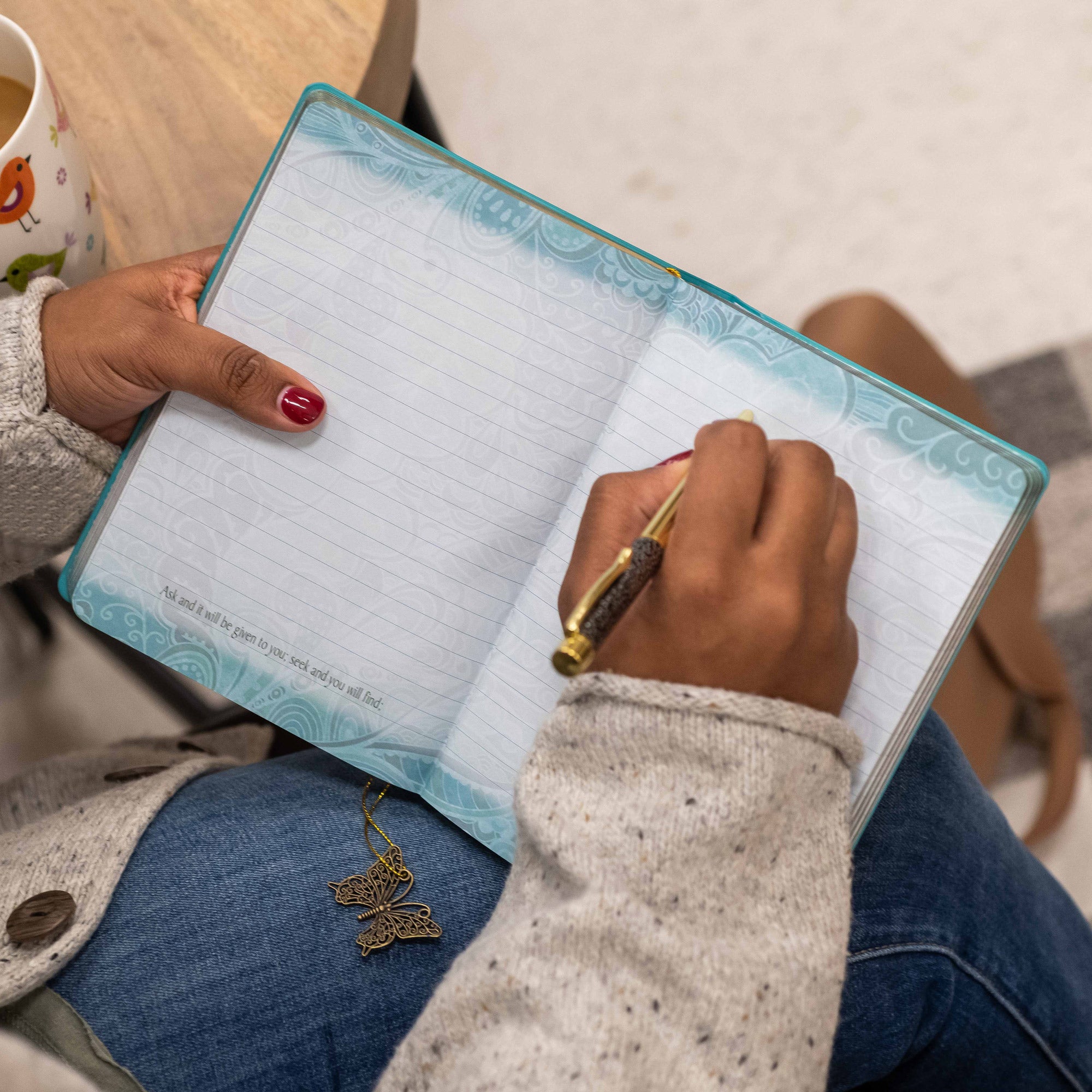 Faux Leather Journal : Teal Serenity Prayer, Butterfly Charm