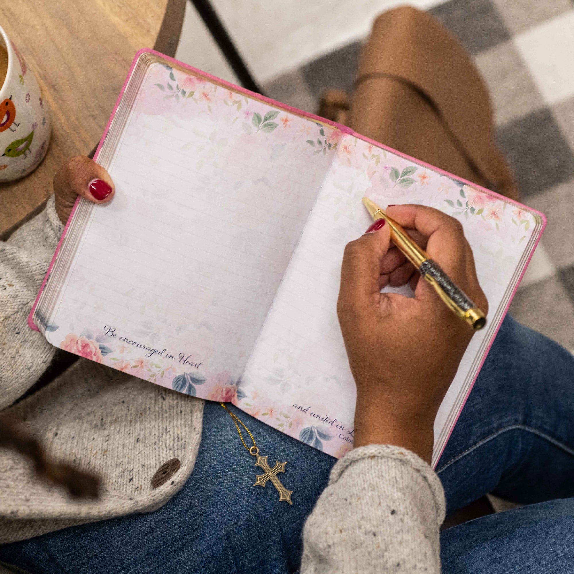Faux Leather Journal : Pink Amazing Grace, Cross Charm