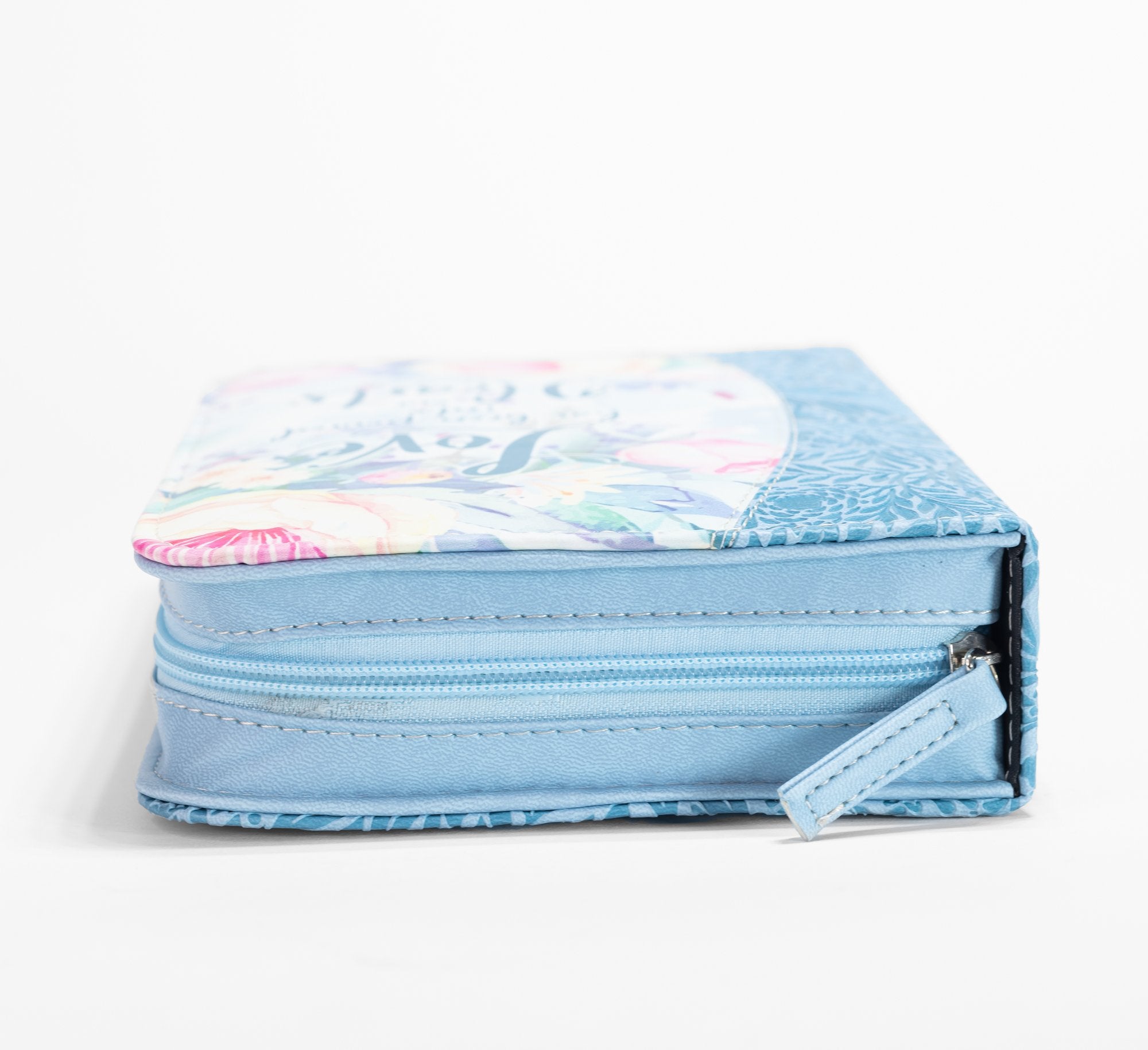 Divine Details: Bible Cover - Blue Floral Love has been poured into our Hearts - Romans 5:5