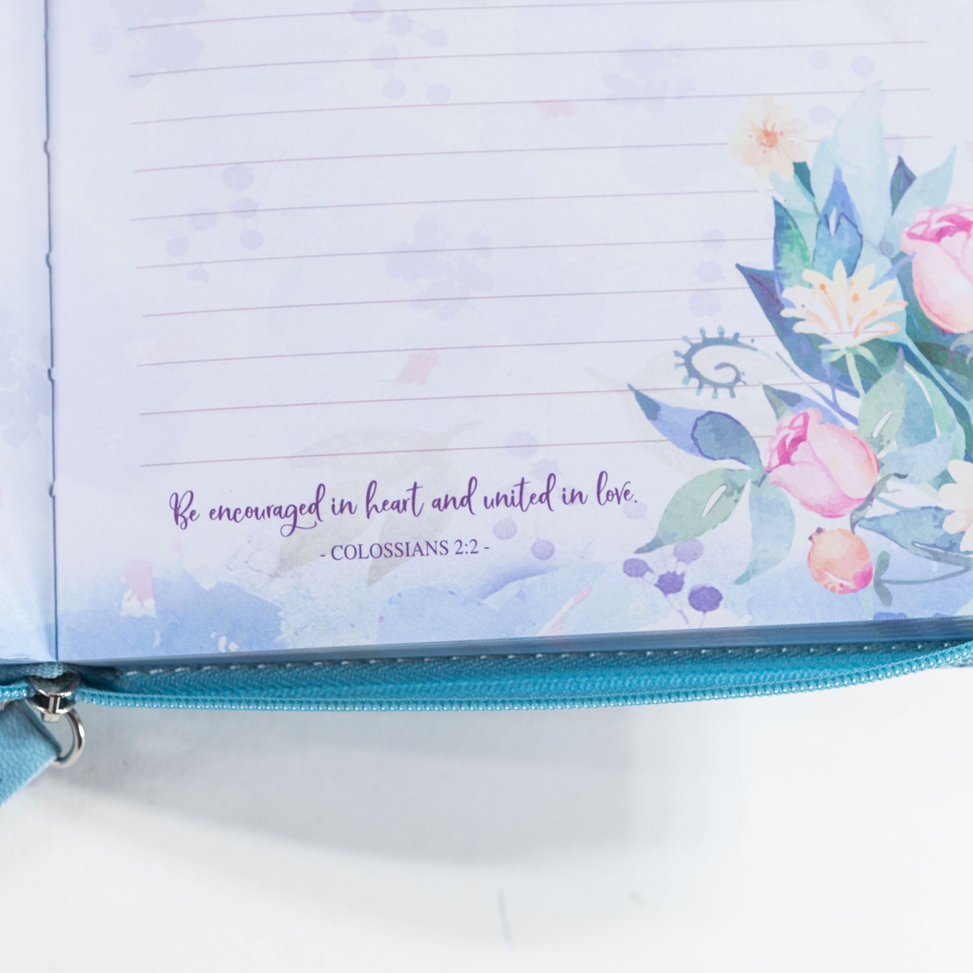 Bible Journal - Blue Floral Love into Hearts, Romans 5:5
