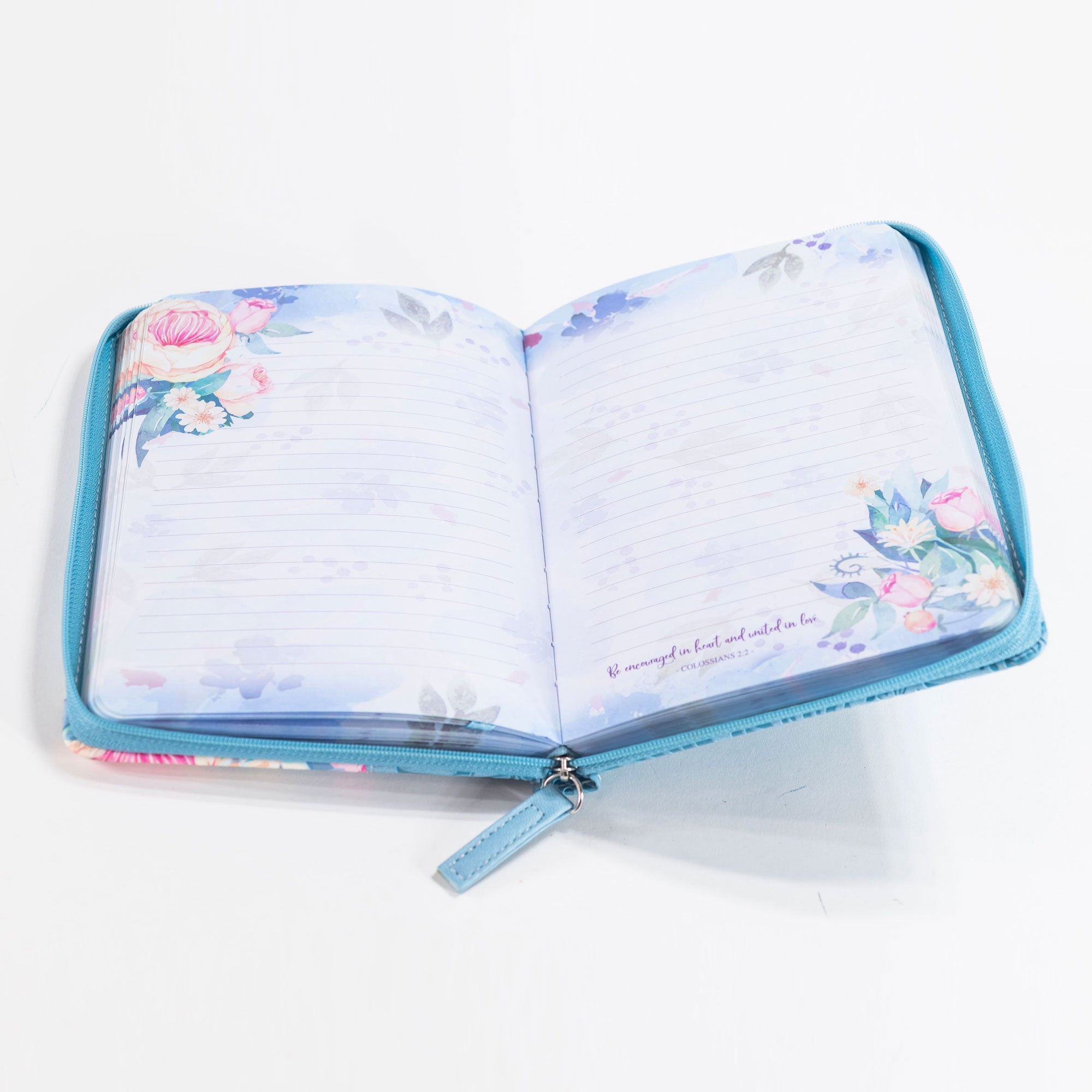 Bible Journal - Blue Floral Love into Hearts, Romans 5:5
