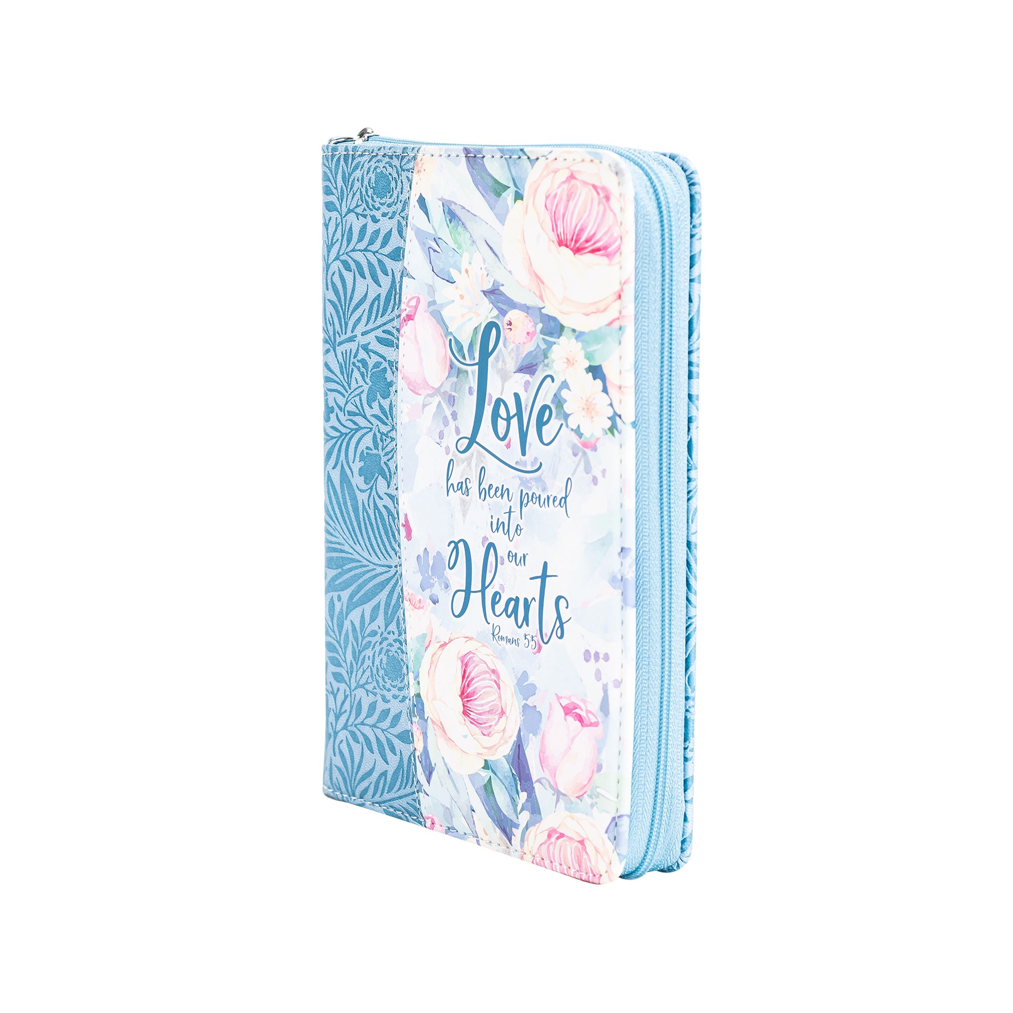 Bible Journal - Blue Floral Love into Hearts, Romans 5:5