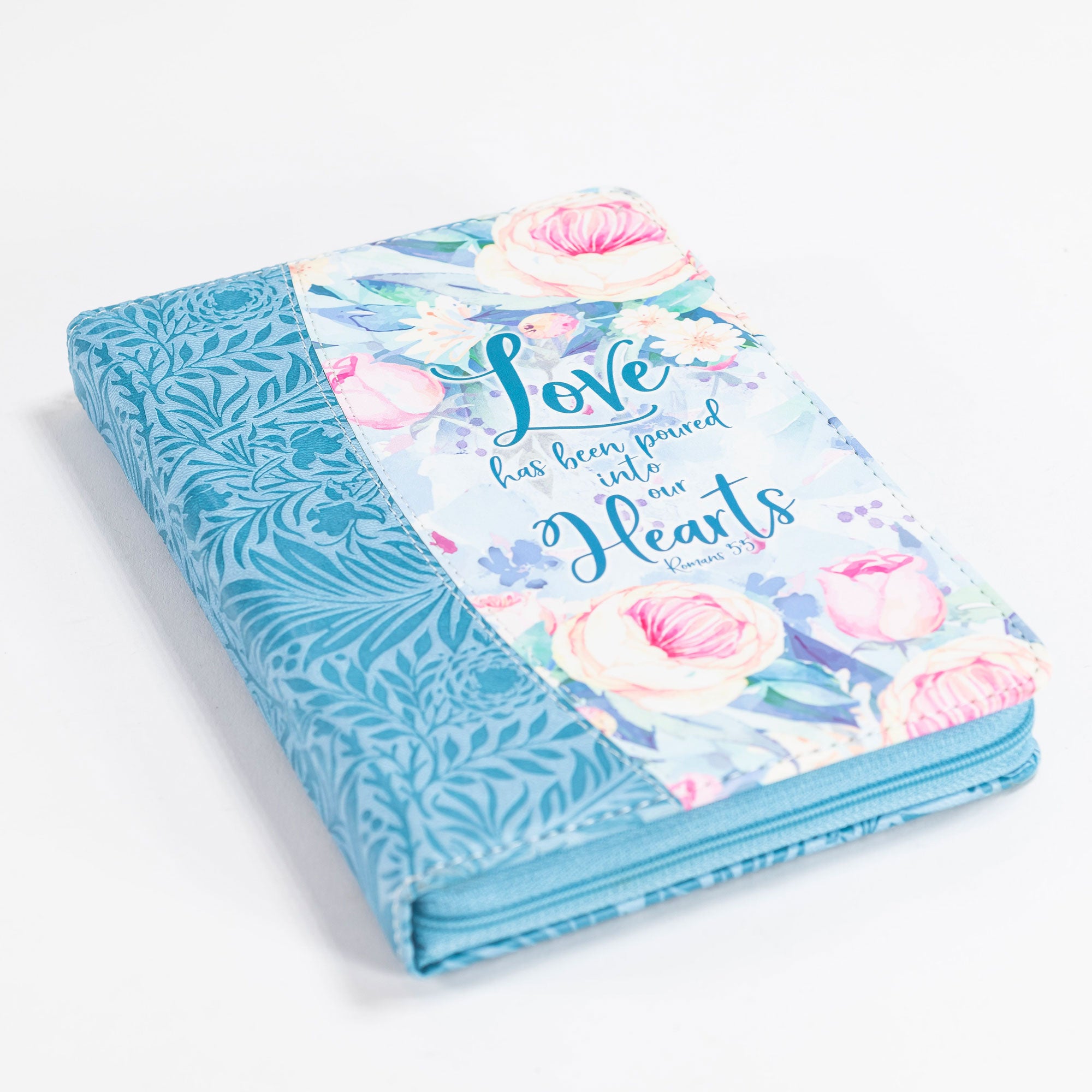 Bible Journal - Blue Floral Love into Hearts, Romans 5:5