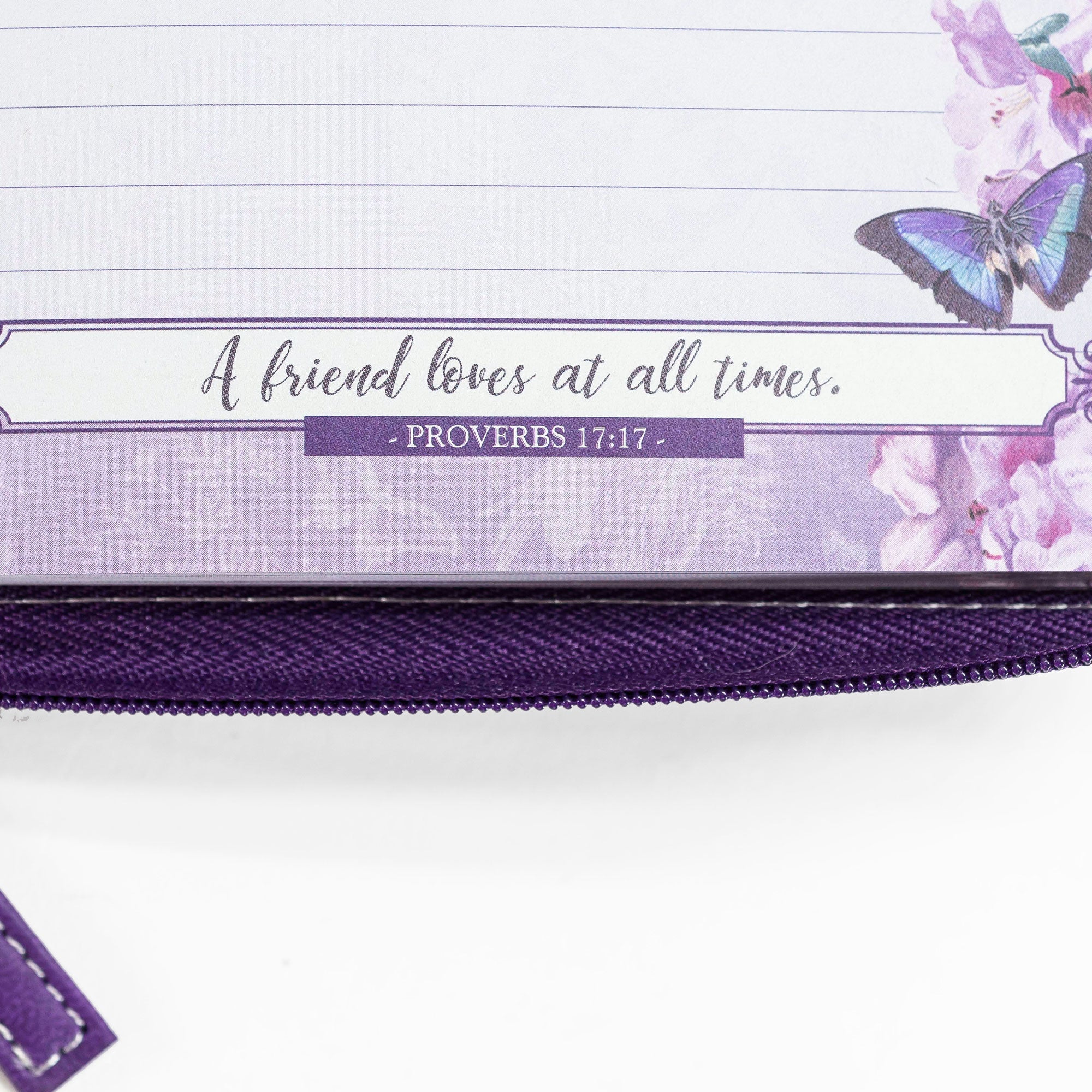 Bible Journal - Purple Butterflies, Proverbs 17:17