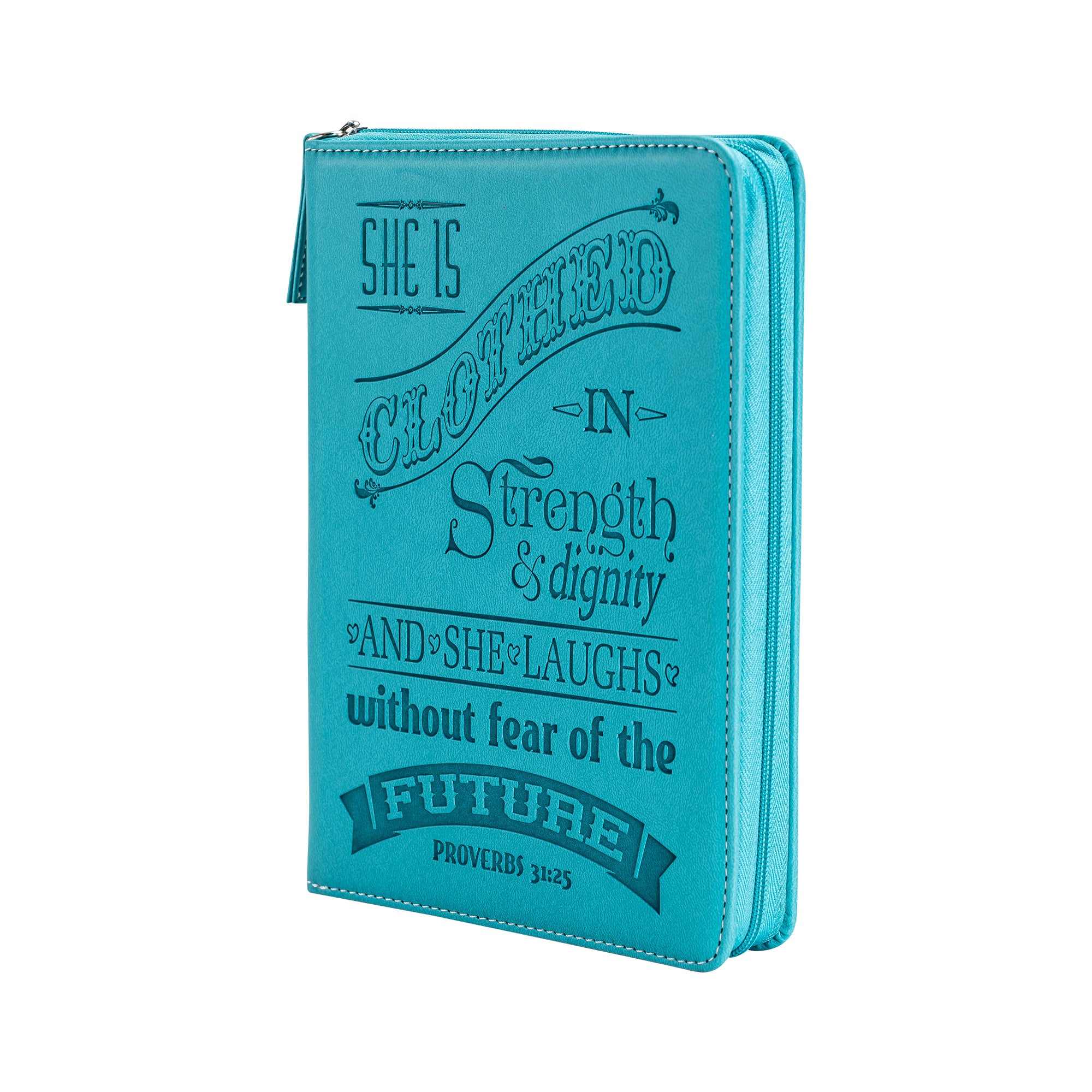 Divine Details: Zippered Journal: Teal She is Clothed in strength