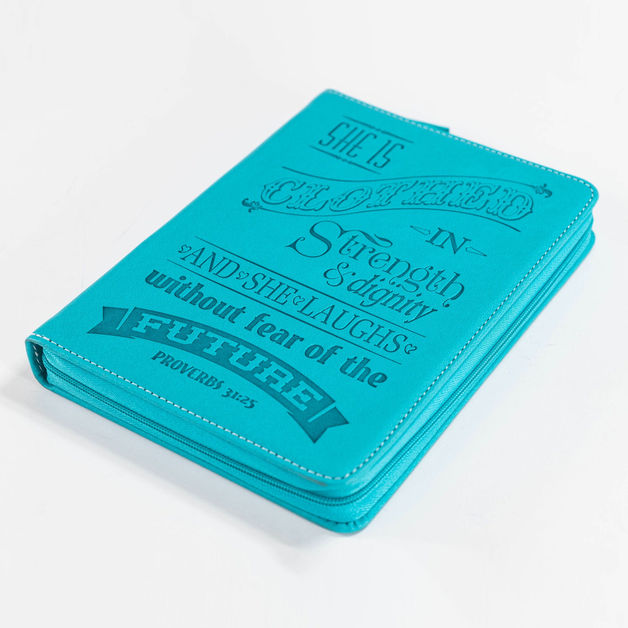 Divine Details: Zippered Journal: Teal She is Clothed in strength