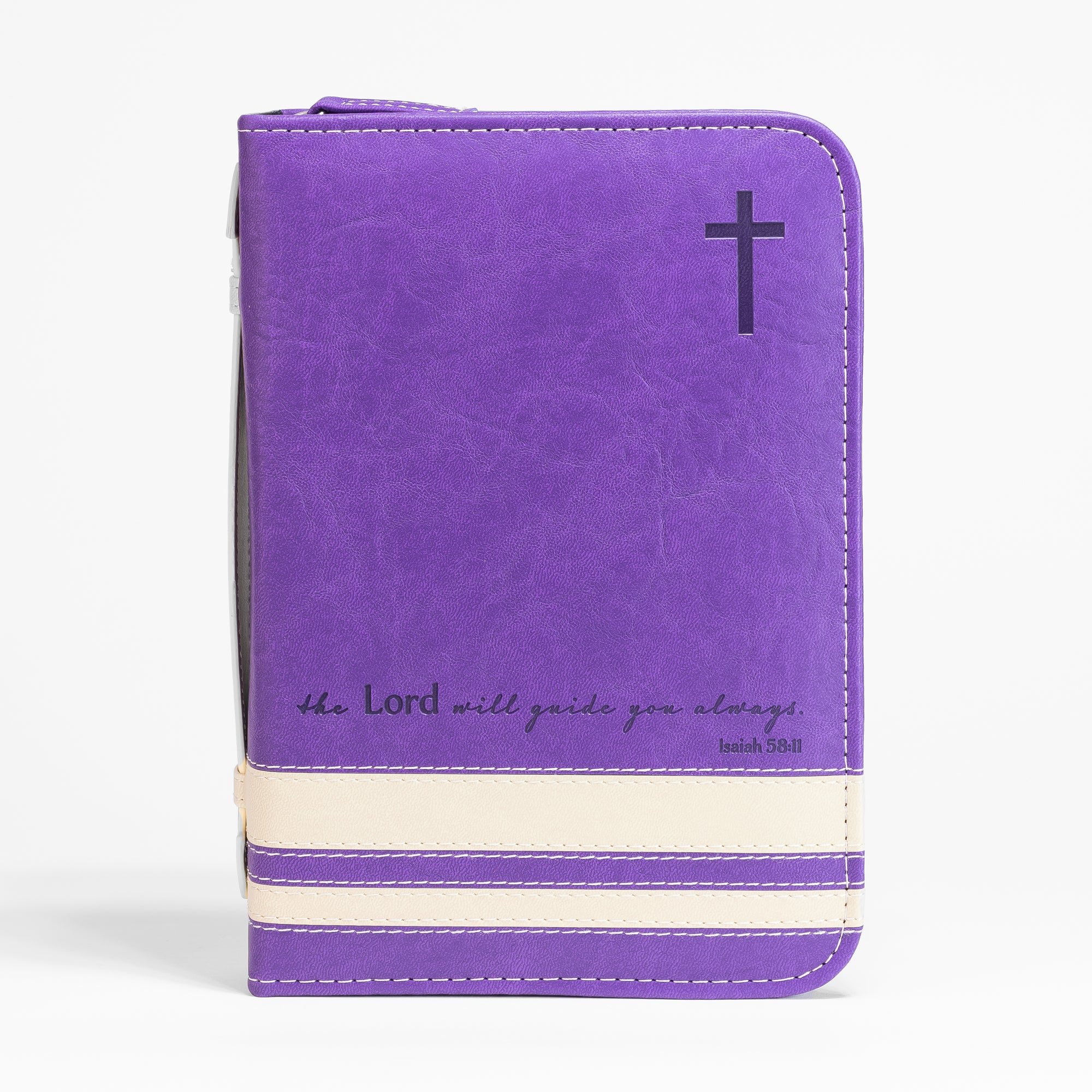 Divine Details: Bible Cover - Purple & Cream The Lord will guide you always - Isaiah 58:11