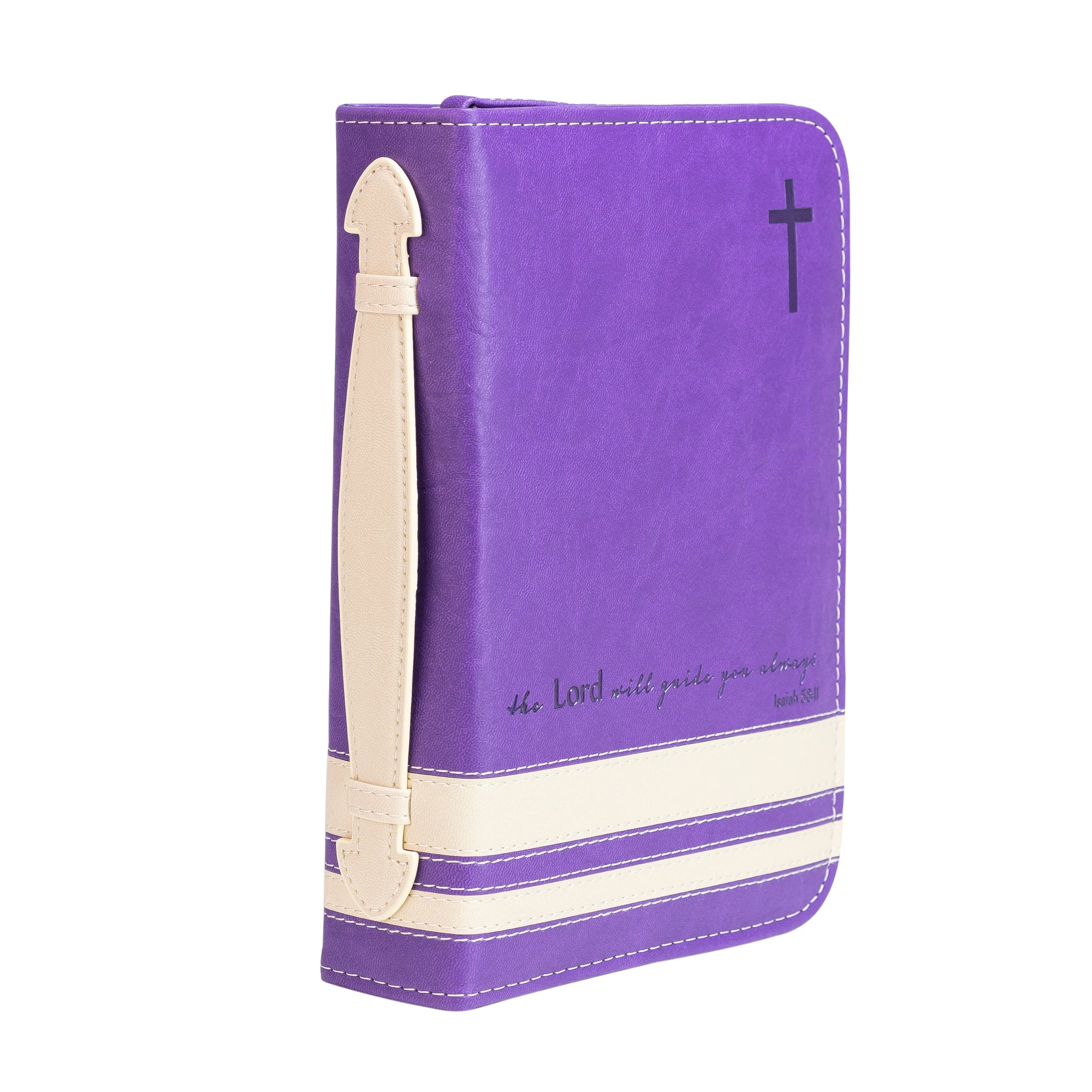 Divine Details: Bible Cover - Purple & Cream The Lord will guide you always - Isaiah 58:11