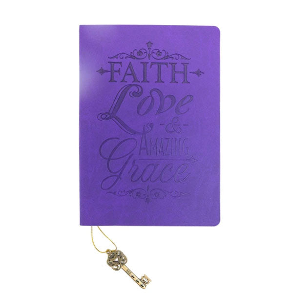 Faux Leather Journal : Purple Faith Love & Amazing Grace, Key Charm