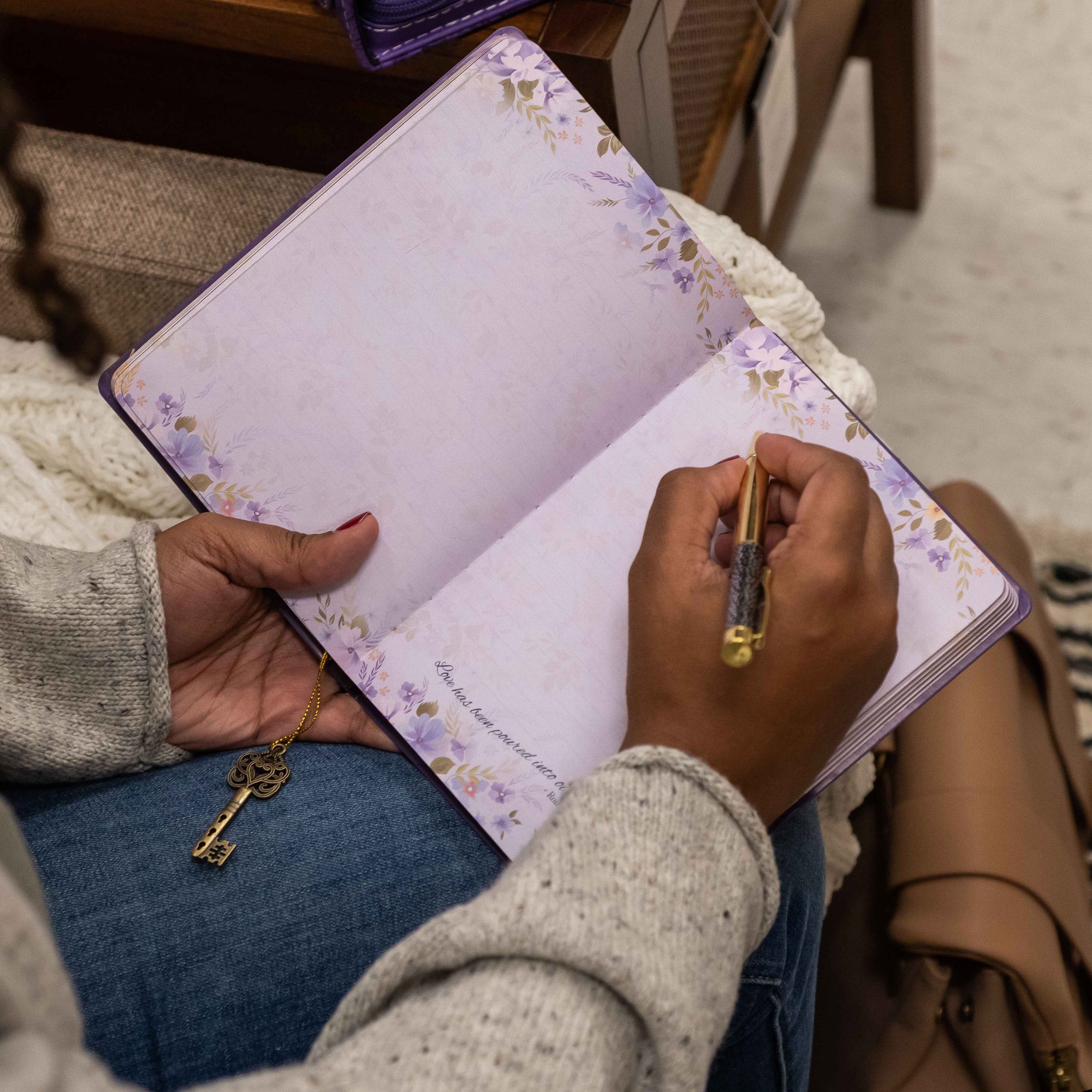 Faux Leather Journal : Purple Faith Love & Amazing Grace, Key Charm